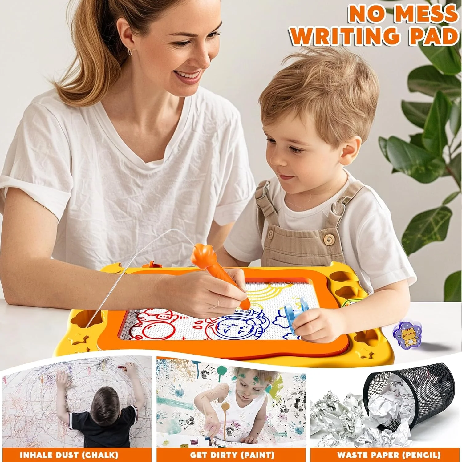 تخته نقاشی مغناطیسی بزرگ، اسباب بازی های مناسب کودکان 2، 3، 4، 5 و 6 ساله، اسباب بازی های آموزشی پیش دبستانی، پد نوشتاری قابل پاک شدن