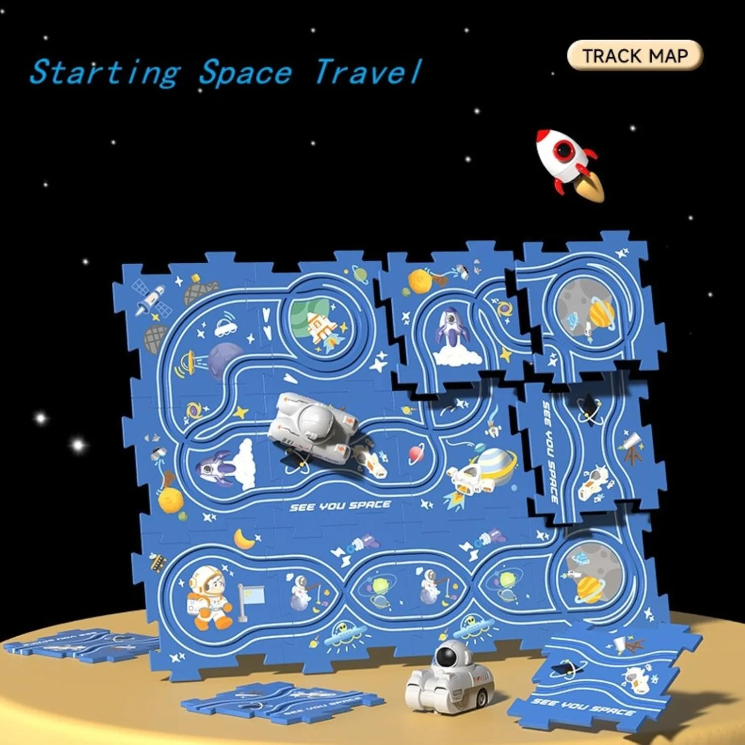 مجموعه بازی پیست ماشین پازلی، مجموعه پیست ماشین مسابقه ای پازلی برای آموزش کودکان، وسایل نقلیه بازی کودکان، اسباب بازی پیست ماشین مسابقه، اسباب بازی پیست مسابقه ماشین برای پسران 2 تا 6 ساله (تم فضایی)