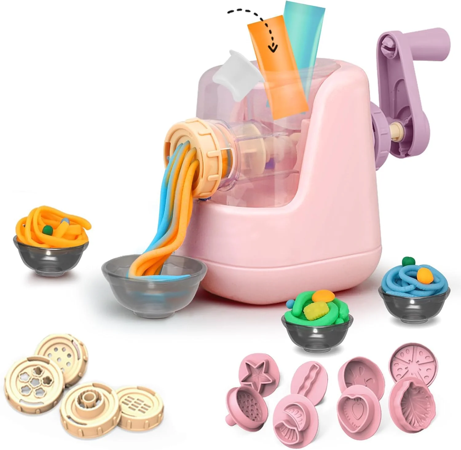مجموعه خمیر بازی رنگی برای کودکان، دستگاه نودل ساز برای ابزار خمیر بازی، مجموعه خمیر بازی برای کودکان 4-8 سال، مجموعه آشپزخانه با 12 رنگ خمیر برای دختران و پسران 3+ (صورتی)