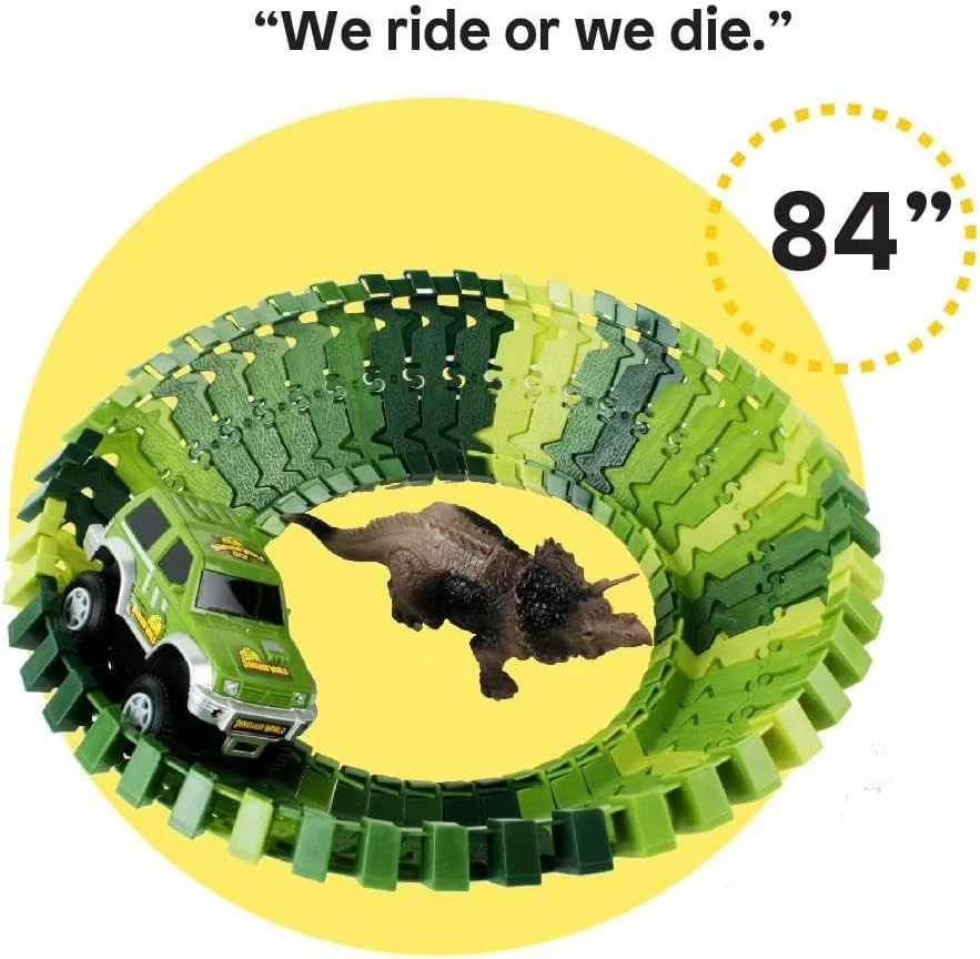 مجموعه بازی مسیر ماجراجویی دایناسور NALACAL - 156 قطعه مسیر - پیست مسابقه کودکان، اسباب بازی ماجراجویی دایناسور، اسباب بازی های آموزشی ماشین مسابقه، اسباب بازی های رمپ وسایل نقلیه، هدیه پیش دبستانی