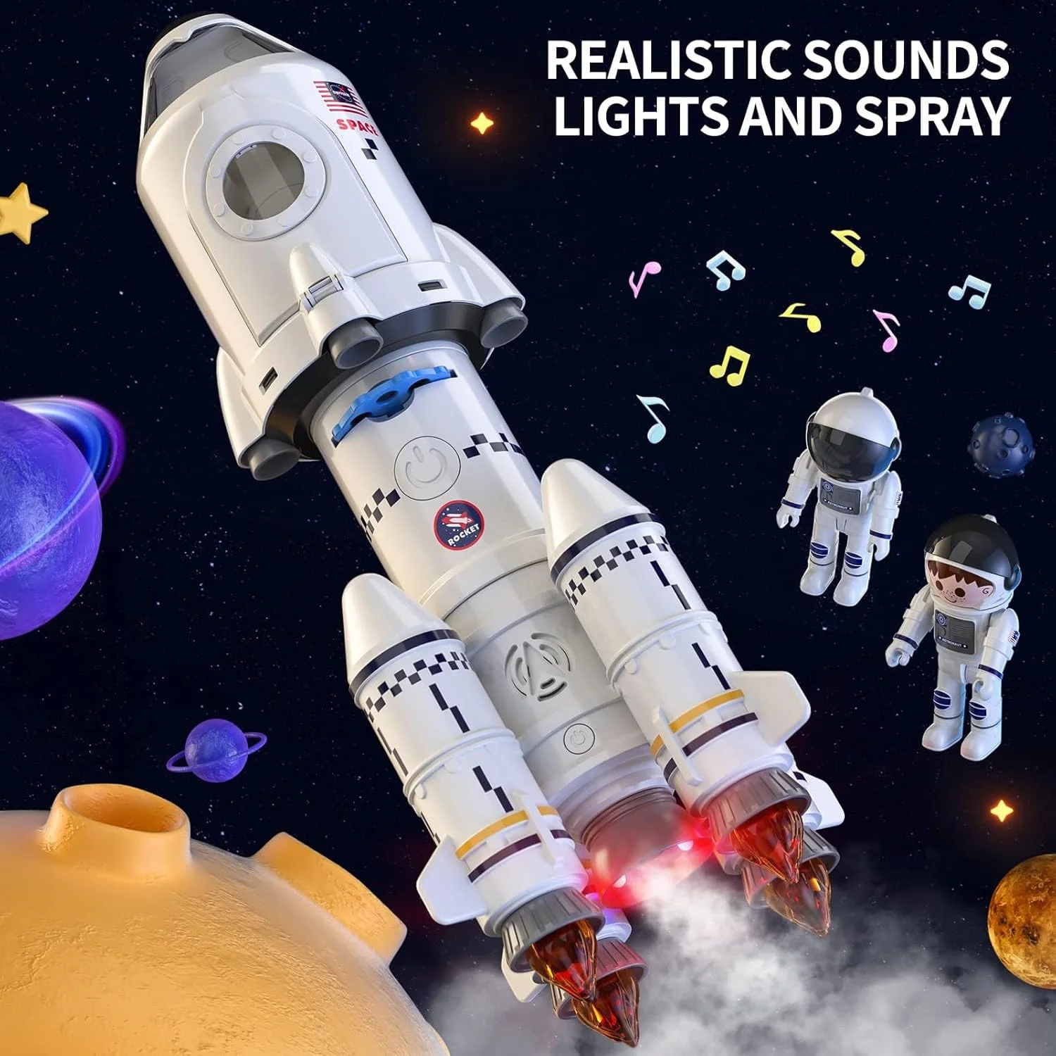 مجموعه اسباب بازی موشک شاتل فضایی 5 در 1 NALACAL برای کودکان 3 تا 9 سال: مجموعه بازی هوافضای آموزشی STEM با فیگورهای فضانورد، چراغ پروژکتور - هدیه ماجراجویی علمی برای پسران و دختران 3 سال به بالا