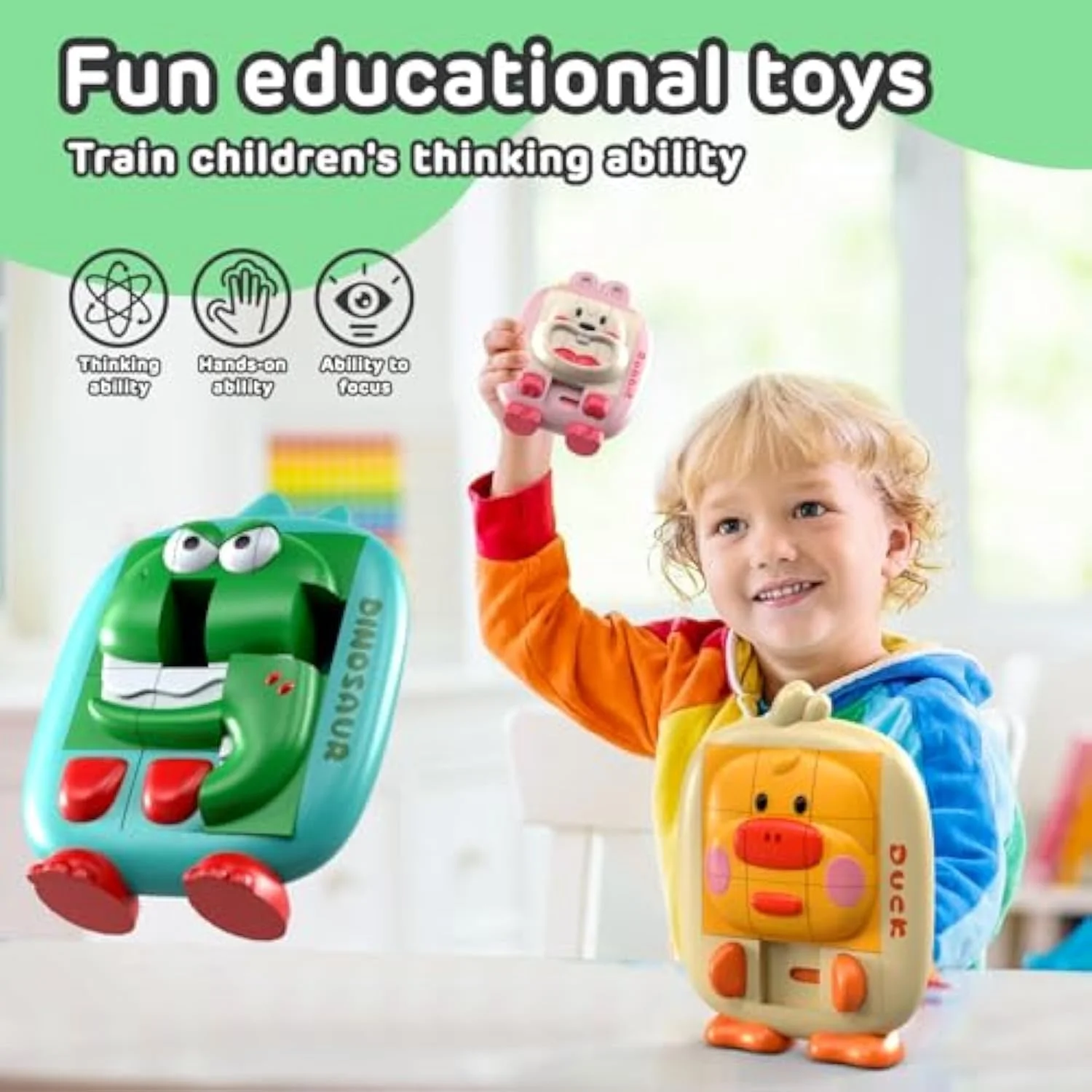 پازل کشویی 3 تکه NALACAL، پازل های فکری حیوانات، تقویت مهارت های حرکتی ظریف، بازی های آموزشی برای کودکان، بازی های مسافرتی، پازل چالش برانگیز، برای سنین 3-5 4-8 پسران دختران، برای شب های بازی