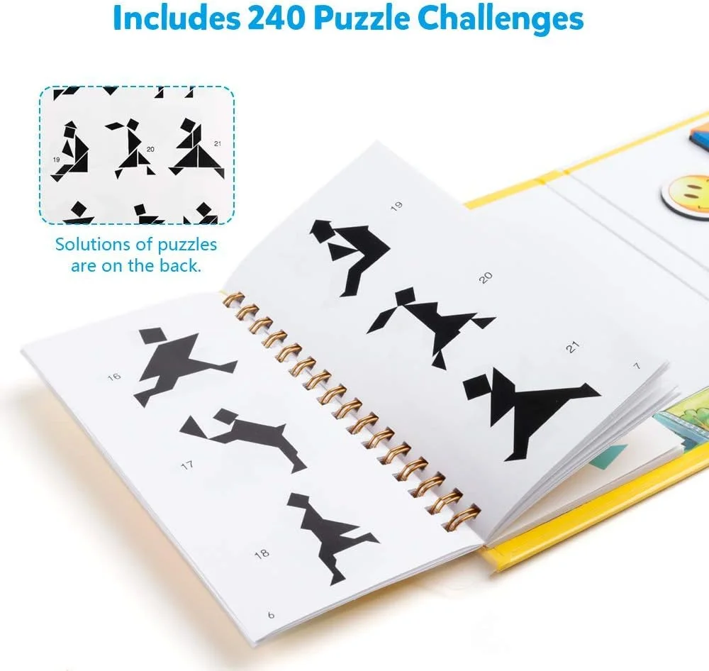 پازل تانگرام مسافرتی NALACAL با 3 مجموعه تانگرام مغناطیسی - بازی های برش اشکال اره مویی تانگو سفر جاده ای با راه حل - کتاب هوش اسباب بازی آموزشی هدیه فکری برای چالش کودک و بزرگسال