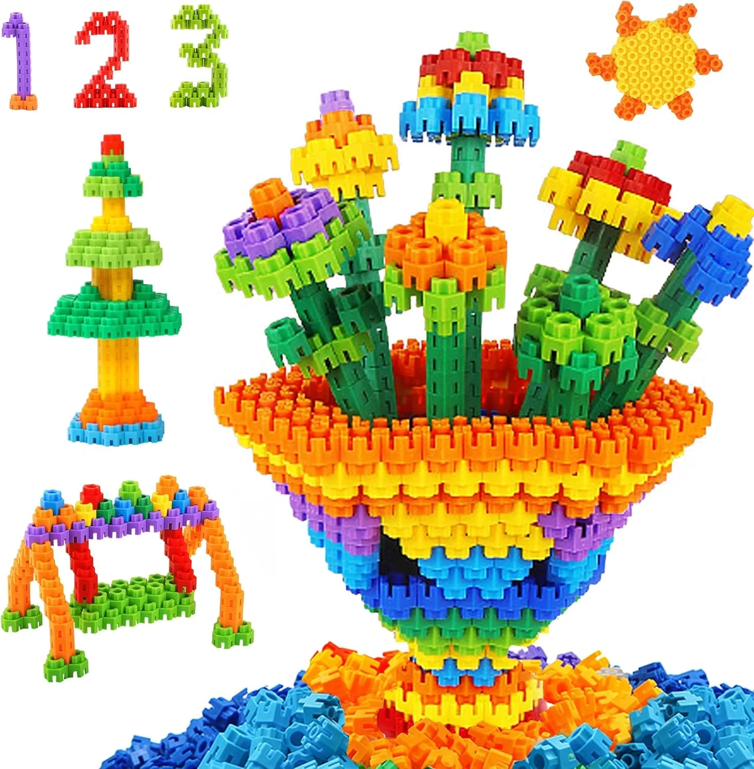 ۳۰۰ قطعه بلوک ساختمانی برای کودکان به همراه کیف نگهداری - اتصال آسان، رنگارنگ، مناسب کودکان ۳ سال به بالا - اسباب بازی های ساختنی برای یادگیری کودکان - اسباب بازی های آموزشی خلاقانه برای مهدکودک و کلاس درس