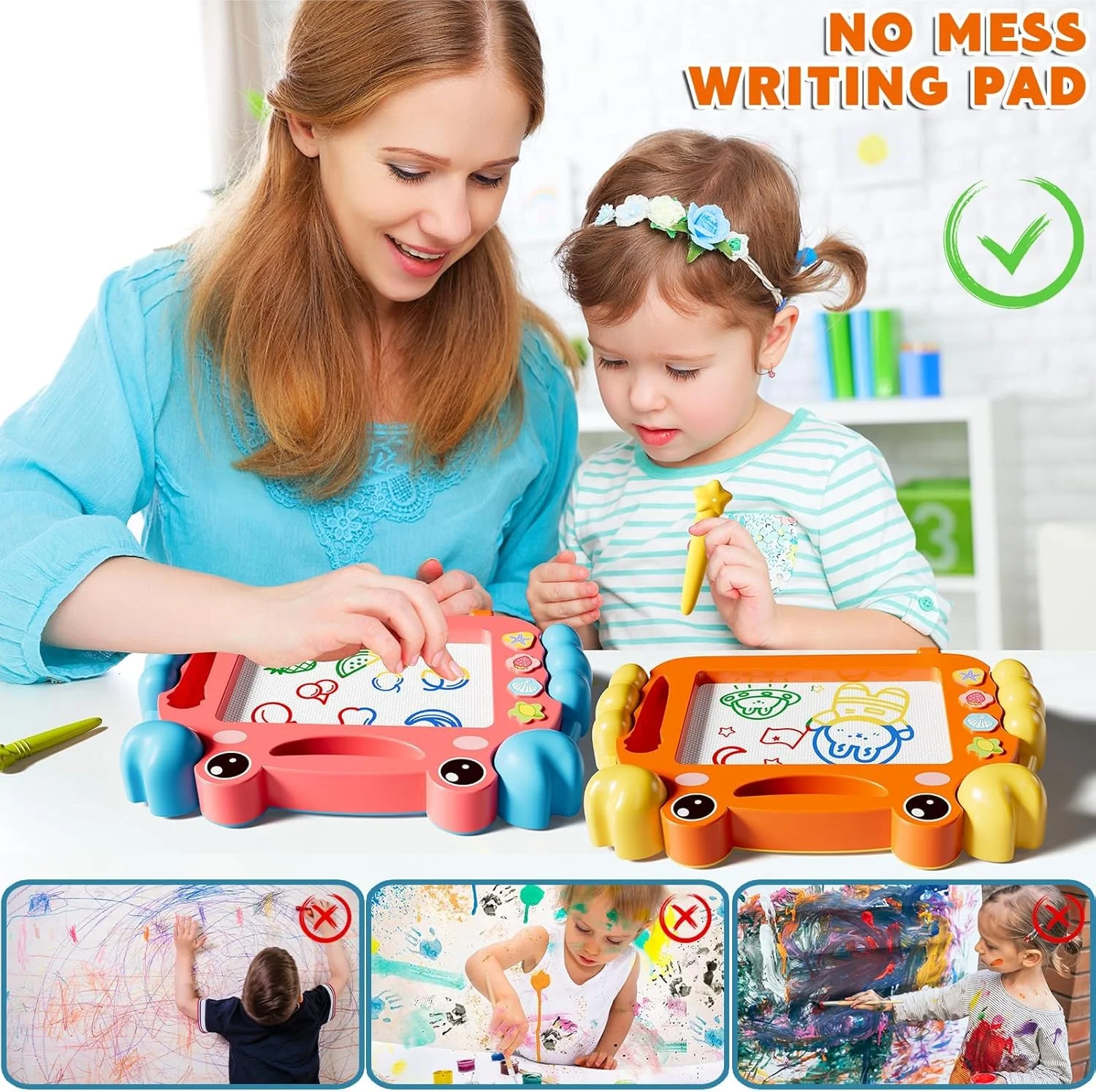 تخته نقاشی مغناطیسی، تخته طراحی رنگارنگ پاک شدنی برای دختران و پسران نوپا 3 4 5 6 7 ساله، پد نوشتن طرح مغناطیسی اسباب بازی مسافرتی هدیه آموزشی پیش دبستانی 2 عددی