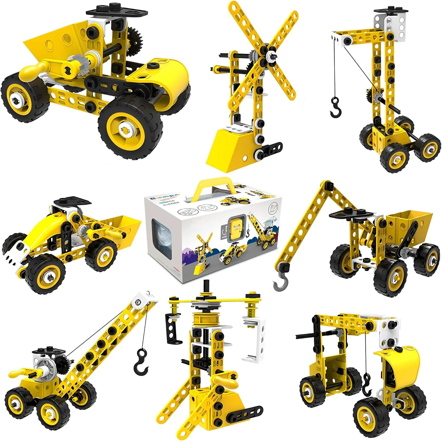 اسباب بازی های ساختنی برای کودکان 5، 6، 7، 8، 9+ سال، 100 قطعه بلوک های ساختنی DIY STEM، مجموعه اسباب بازی های آموزشی خلاقانه، اسباب بازی های مهندسی، هدیه مجموعه خلاقانه برای پسران و دختران