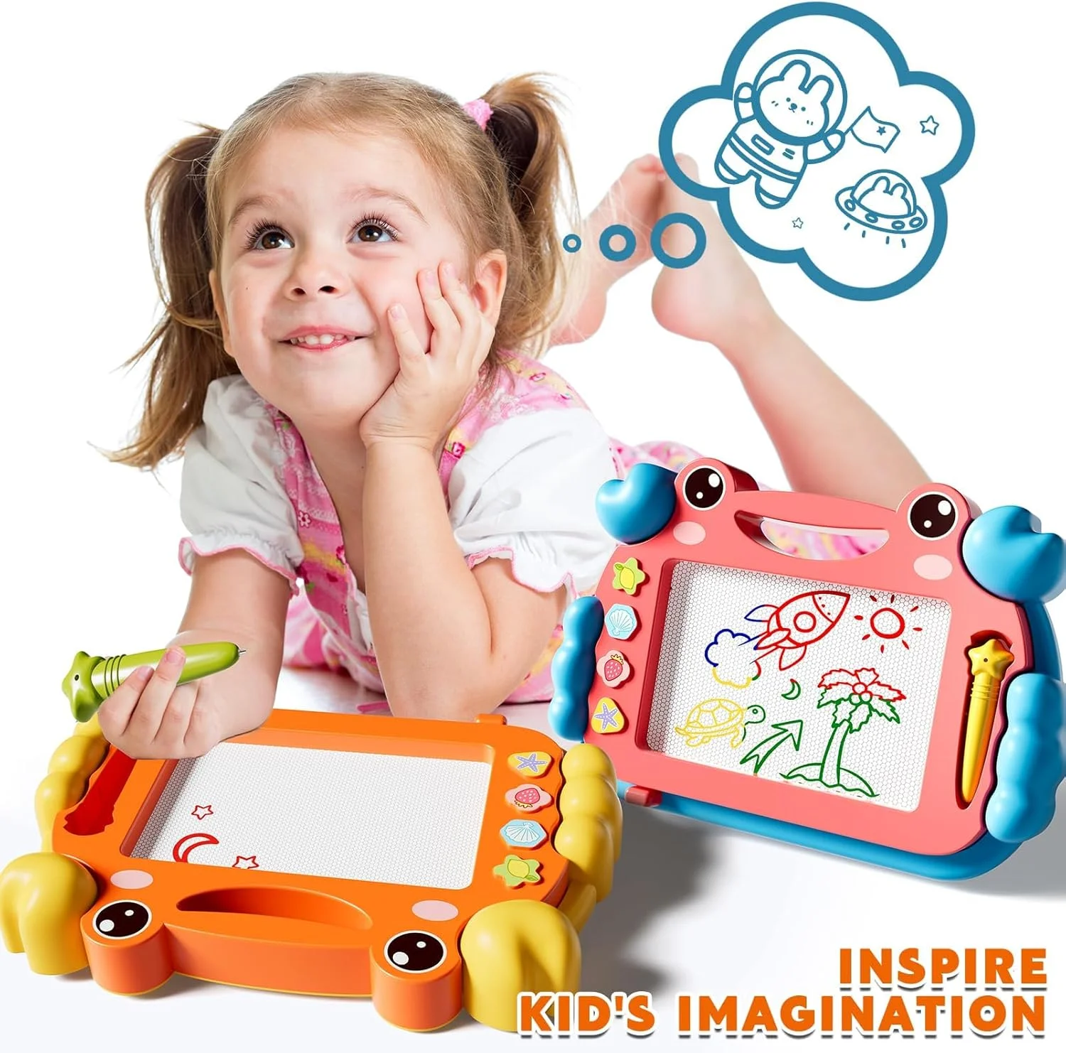 تخته نقاشی مغناطیسی، تخته طراحی رنگارنگ پاک شدنی برای دختران و پسران نوپا 3 4 5 6 7 ساله، پد نوشتن طرح مغناطیسی اسباب بازی مسافرتی هدیه آموزشی پیش دبستانی 2 عددی