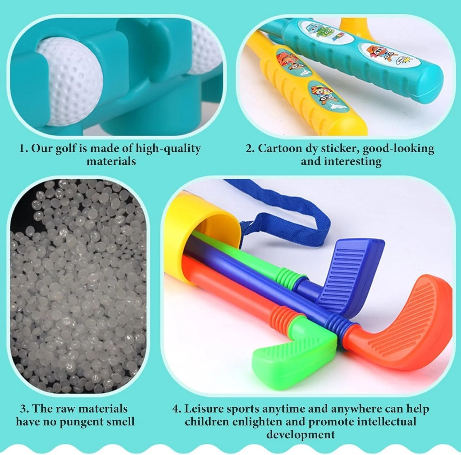 ست گلف 12 تکه کودکان به همراه چرخ - اسباب بازی مینی گلف برای تمرینات آموزشی زودهنگام در فضای باز - هدیه بازی فعالیت در فضای داخلی و خارجی برای پسران، دختران، کودکان نوپا