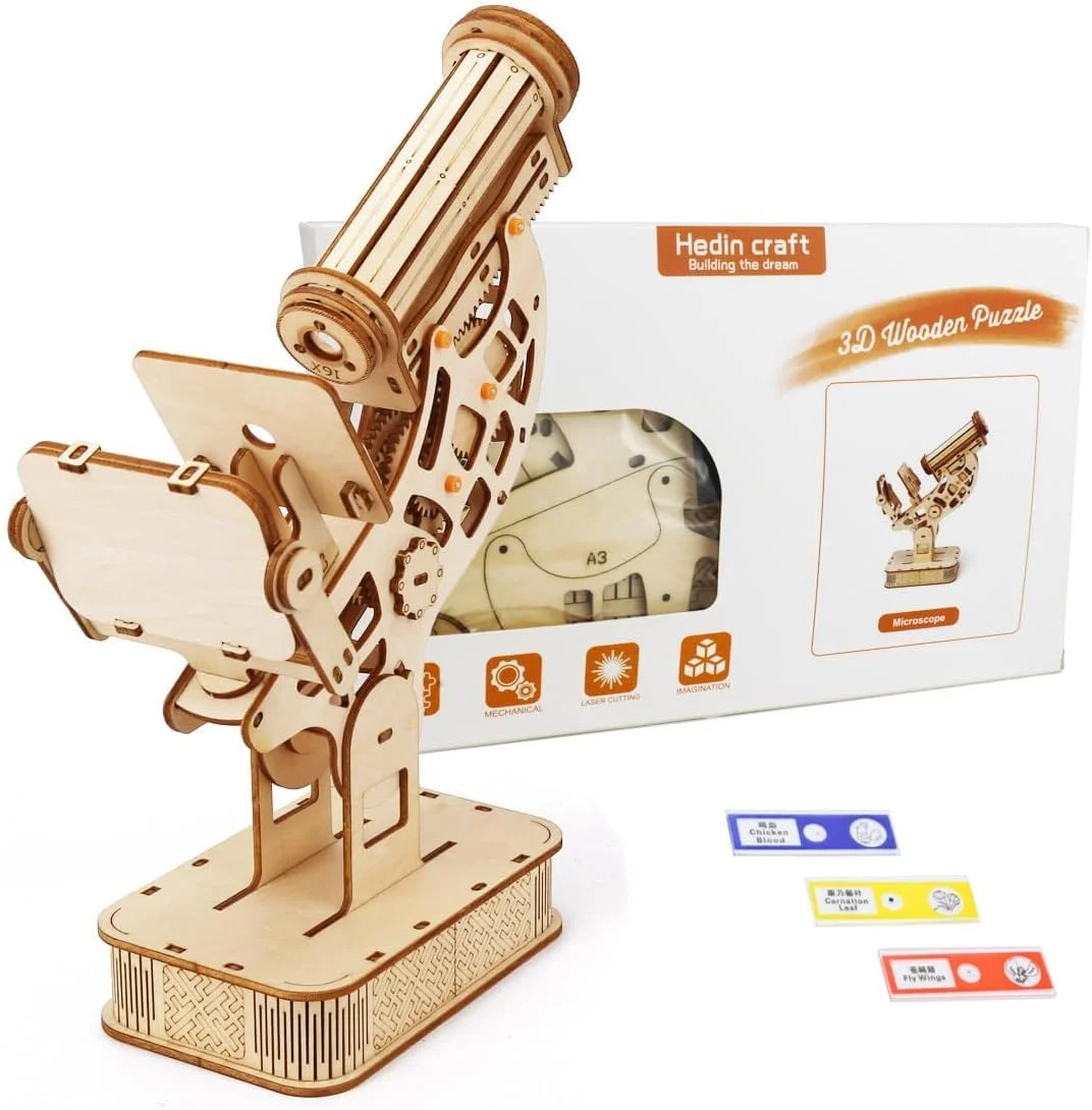 کیت ساخت پازل چوبی سه بعدی NALACAL، کیت کاردستی آموزشی و فکری، کیت مدل سازی، هدیه علمی پازل چوبی برای کریسمس و تولد پسران و دختران بزرگسال (میکروسکوپ)
