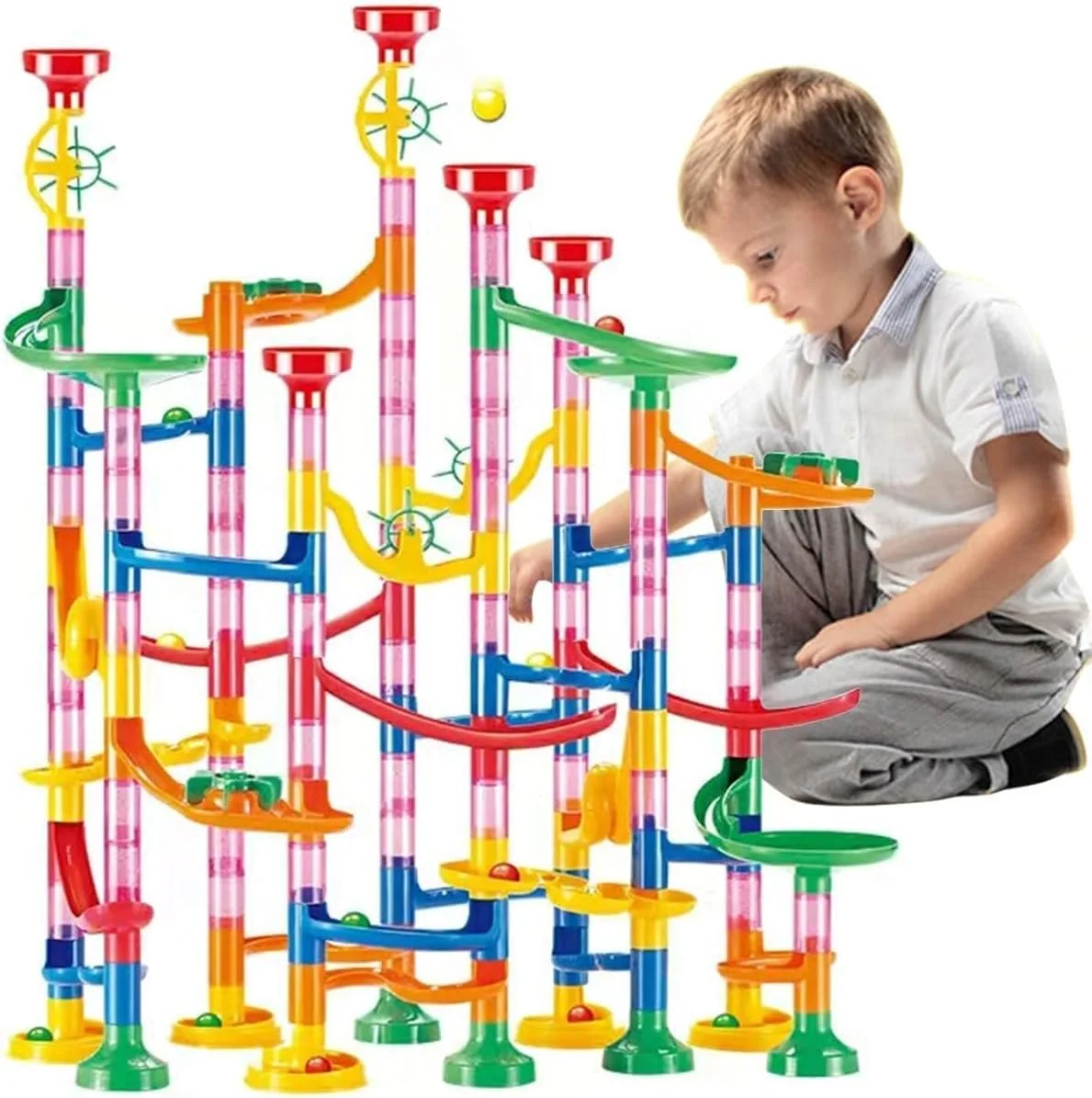 مجموعه مسیر توپ NALACAL، بلوک های ساختمانی، اسباب بازی های ساختمانی، اسباب بازی آموزشی بلوک های ساختمانی برای کودکان پسر یا دختر، 133 قطعه