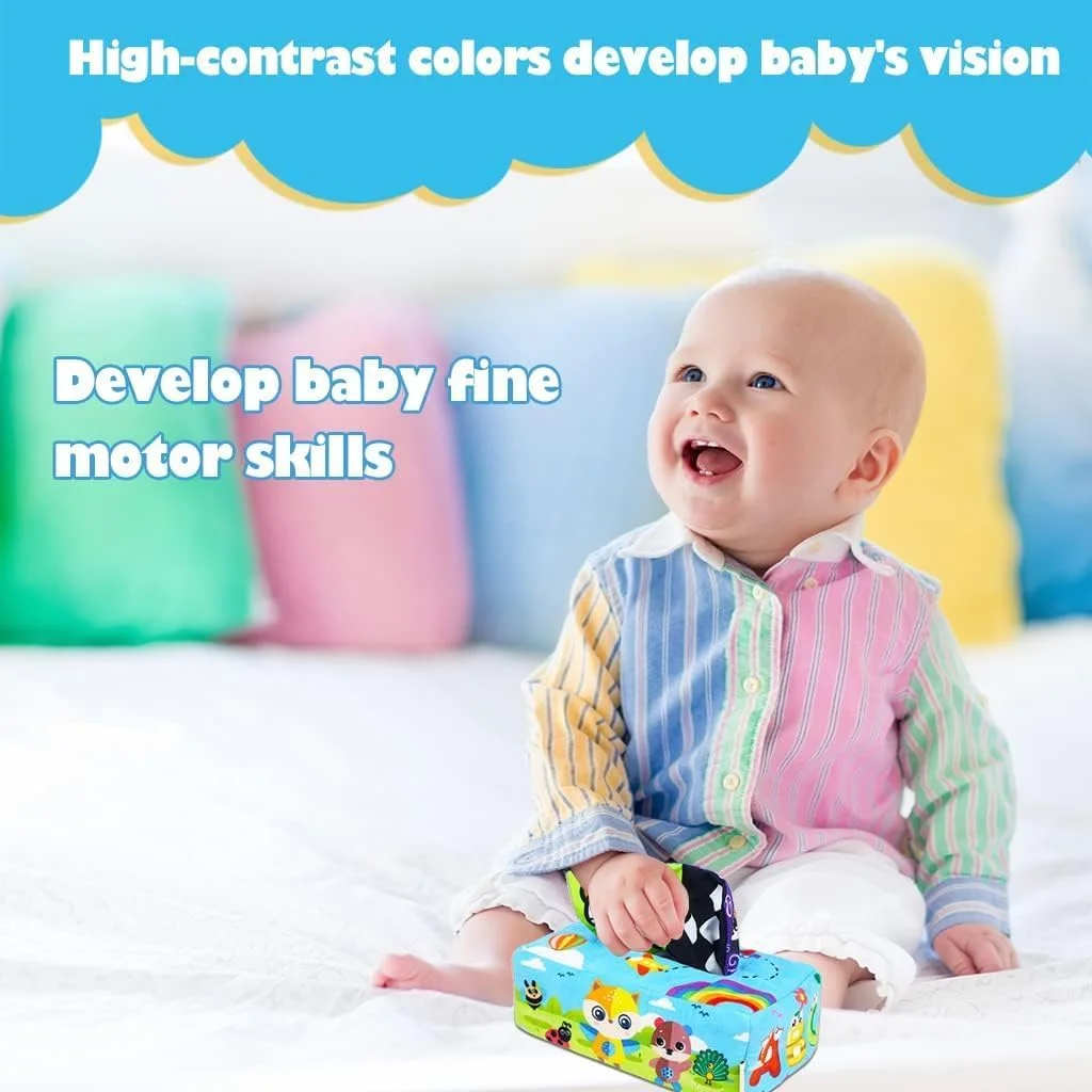 جعبه دستمال کاغذی نالاکال، جعبه دستمال کاغذی جادویی با بافت چروک و کنتراست بالا، اسباب بازی نوزادی دخترانه و پسرانه، هدیه