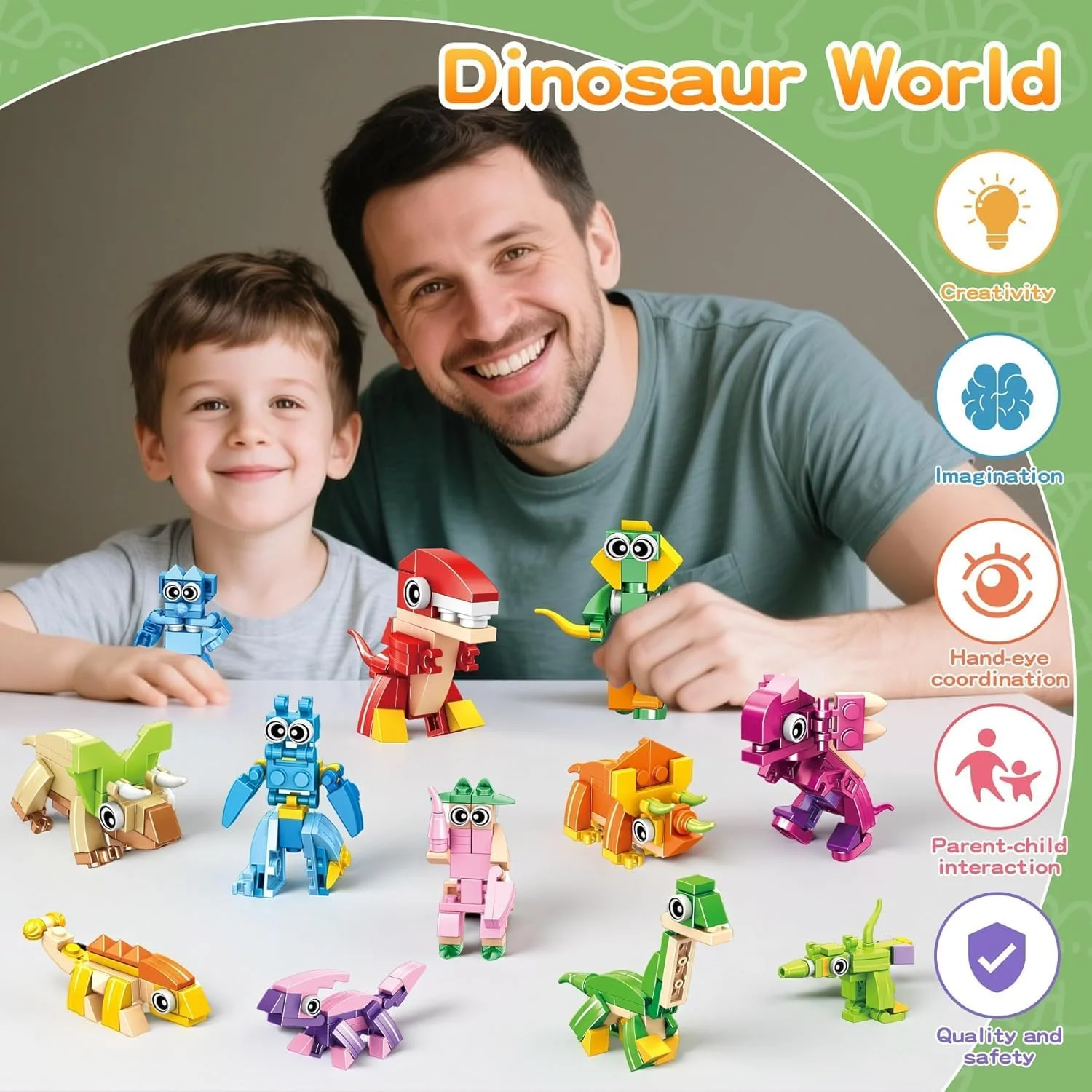۱۲ بسته ۳۶ نوع اسباب بازی بلوک ساختنی دایناسور، ست حیوانات DIY برای کودکان ۶ تا ۱۲ سال، جنس ABS بادوام غیر سمی و ایمن، سطح صاف، جایزه کلاسی، هدیه جشن تولد، پسران و دختران