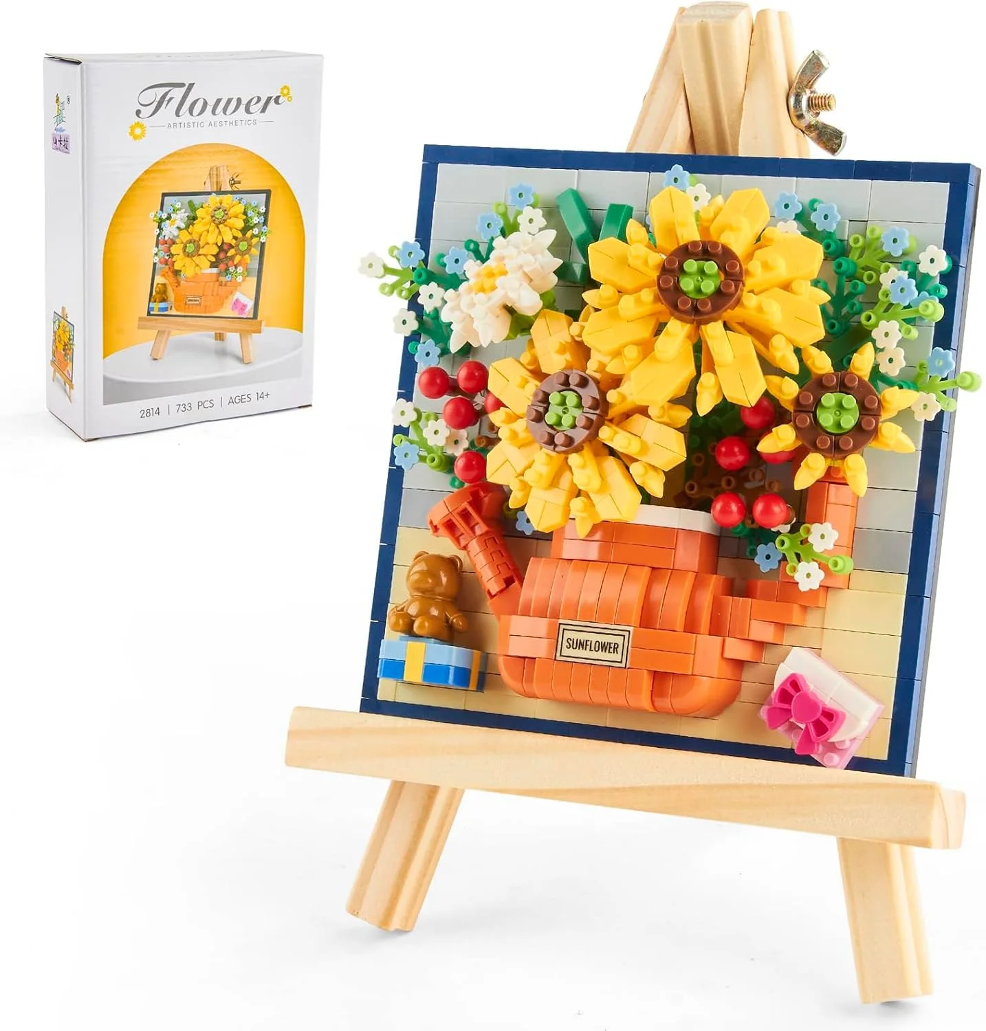 مجموعه ساختنی گل آفتابگردان NALACAL، اسباب بازی های بلوک ساختمانی گل STEM برای بزرگسالان و کودکان، 733 قطعه گل های گیاه شناسی دسته گل برای دکوراسیون DIY خانه، هدایای تولد آموزشی