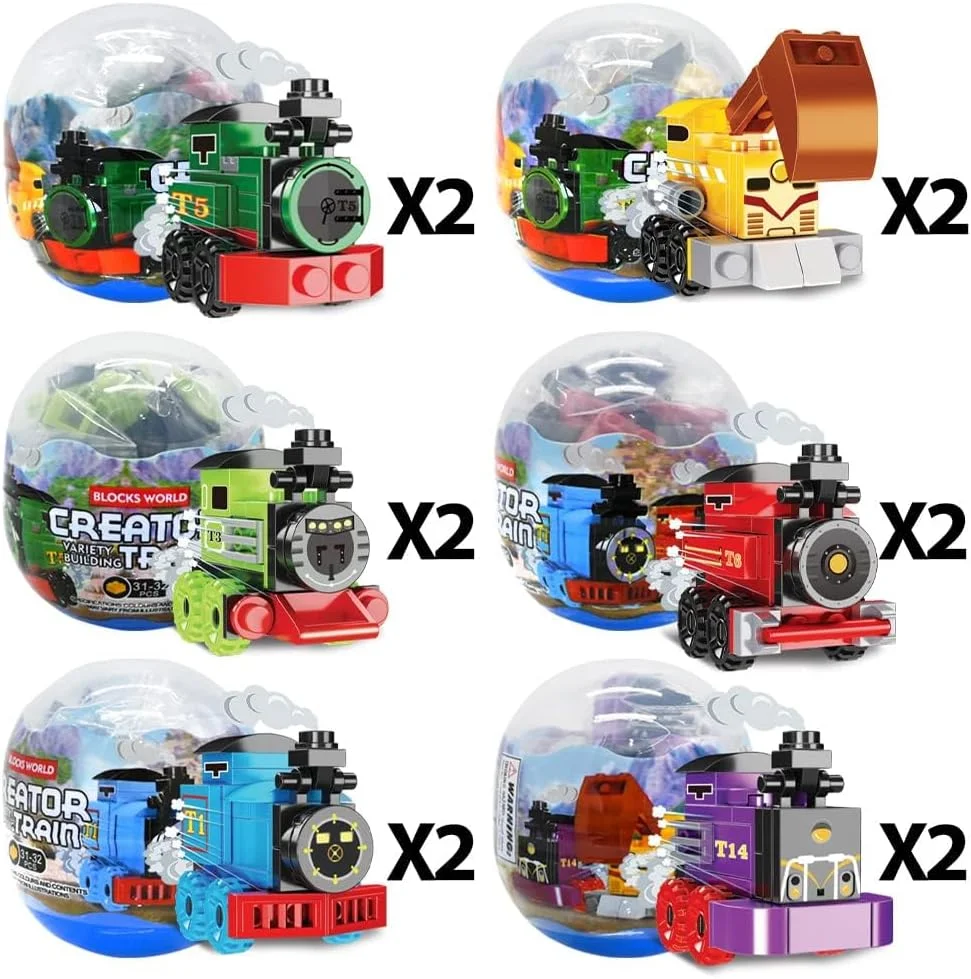 تخم مرغ های شانسی پر شده با بلوک های ساختنی قطار NALACAL، بسته 12 عددی، اسباب بازی های سورپرایزی تخم مرغی برای کودکان، پرکننده سبد عید پاک، شکار تخم مرغ عید پاک، جوایز مهمانی عید پاک برای کلاس