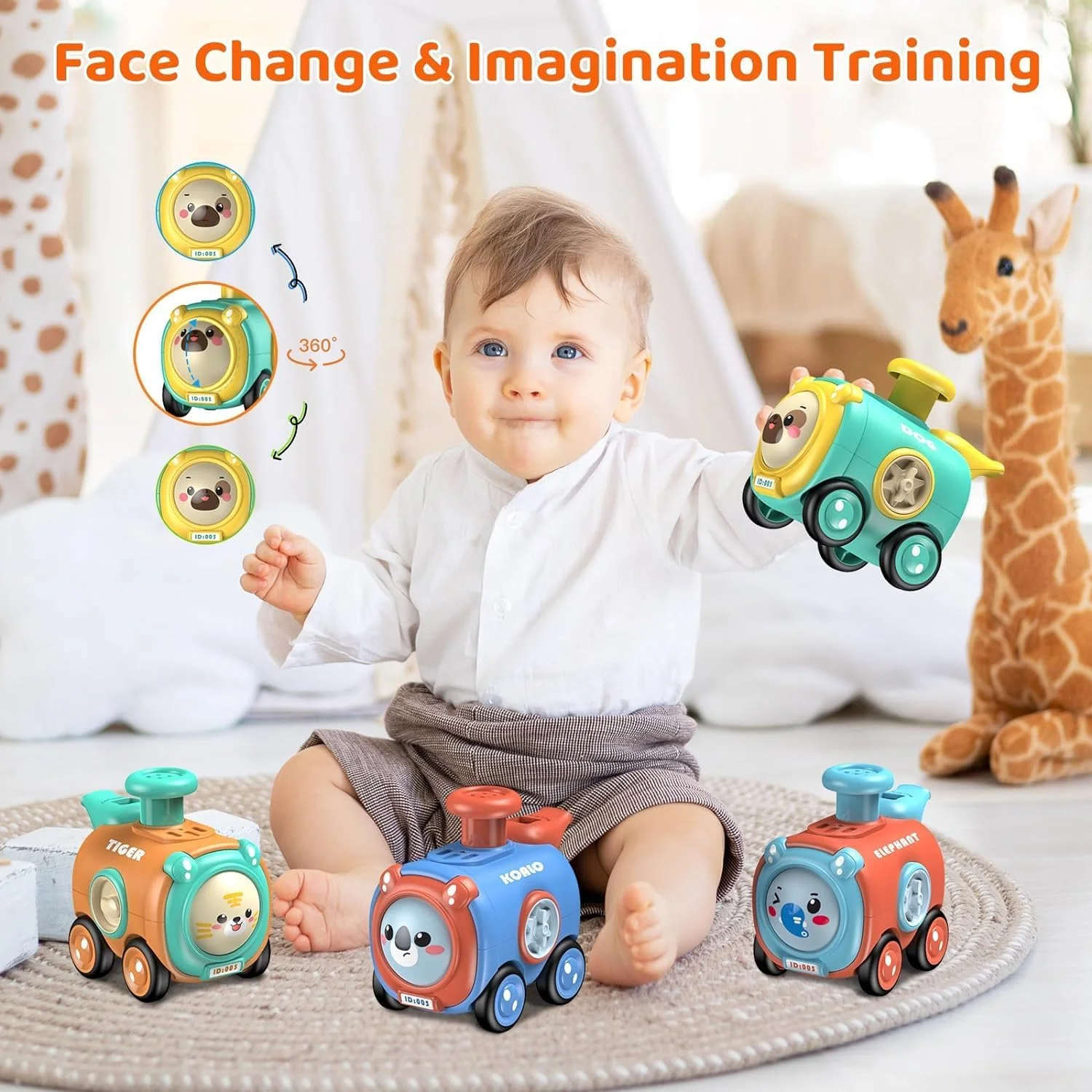 ماشین های اسباب بازی فشاری، بسته 4 عددی ماشین اسباب بازی، ماشین های قطار حیوانات فشاری مناسب برای کودکان 1 تا 3 ساله، هدیه تولد اسباب بازی کودک مناسب سن 12-18 ماهه، هدیه پیش دبستانی