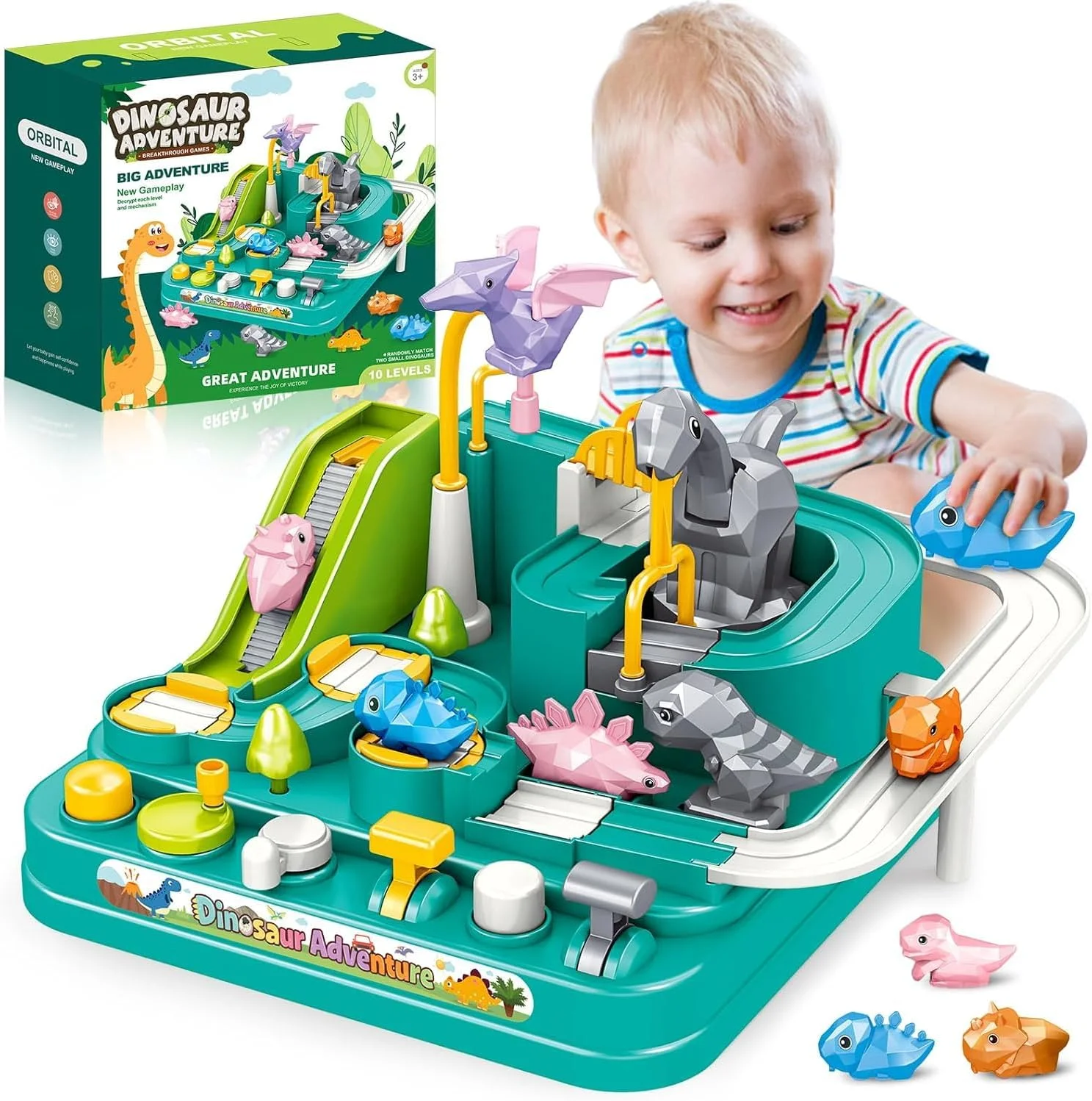 اسباب بازی برای پسر بچه 3 ساله - مجموعه بازی ماجراجویی ماشین با پیست مسابقه و نجات دایناسور، پیست مسابقه ماشین ریلی پازلی برای کودکان 3-5 ساله، مجموعه اسباب بازی آموزشی پیش دبستانی برای پسران و دختران