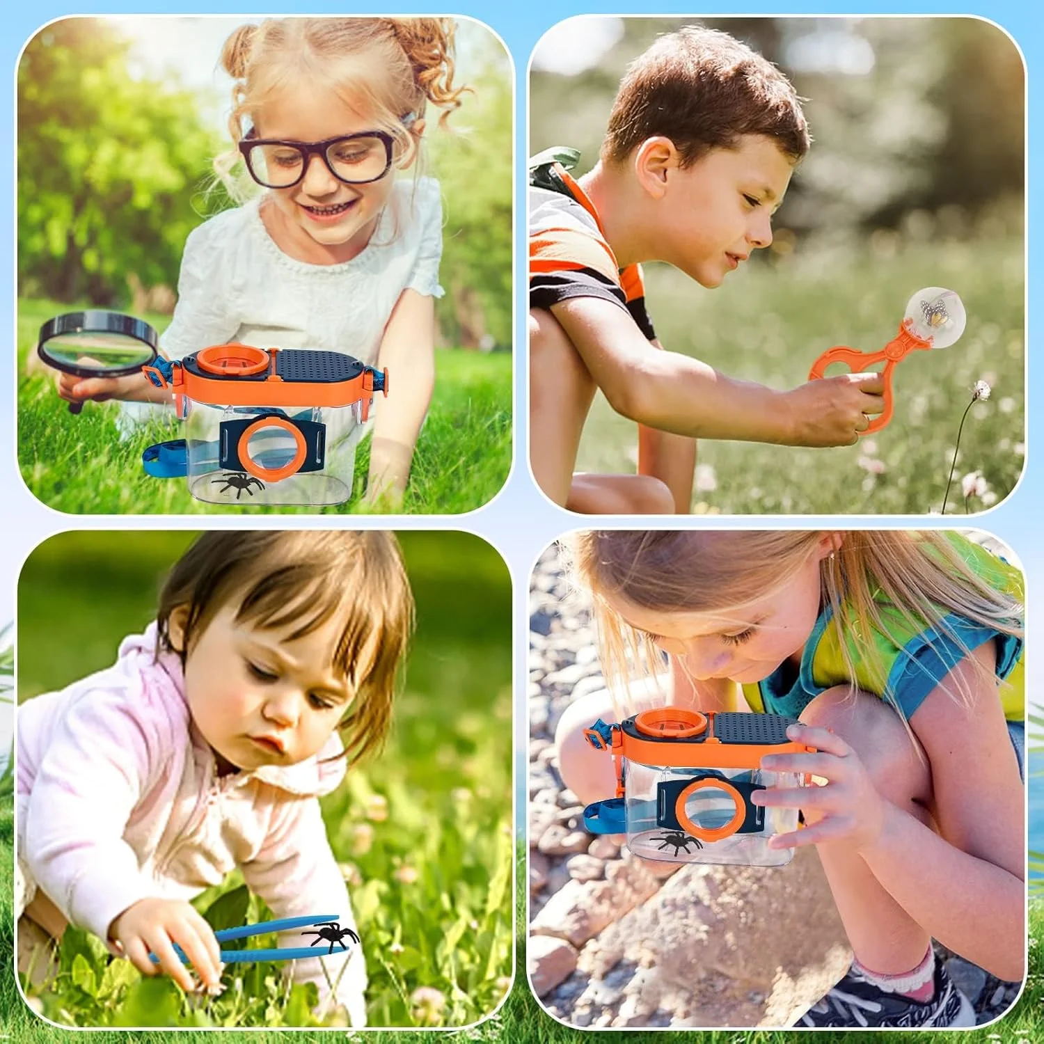 مجموعه 5 عددی کاوشگر فضای باز، مجموعه کاوش در فضای باز، مجموعه ماجراجویی، مجموعه حشره گیر، مجموعه آموزشی فضای باز، جعبه مشاهده حشرات، موچین، حشره گیر کروی، بند