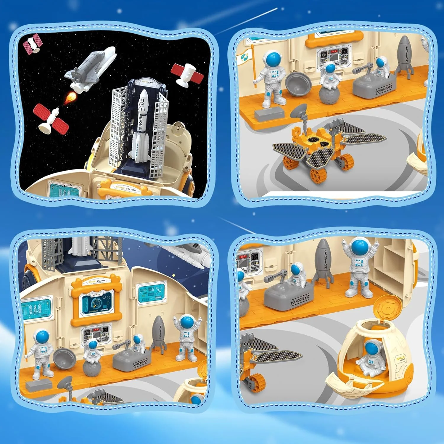 مجموعه اسباب بازی اکتشاف فضایی NALACAL - شامل سفینه فضایی، آدمک فضانورد، مریخ نورد، ایستگاه، کپسول و شاتل با نور و صدا، اسباب بازی فضانورد ایده آل برای پسران 3-8 ساله
