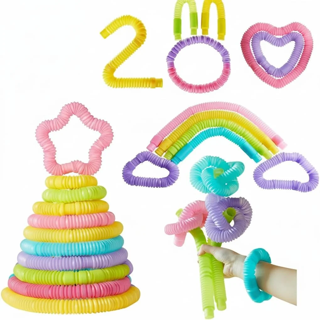 لوله‌های پاپ درخشان، اسباب‌بازی‌های کششی کودکان، اسباب‌بازی‌های حسی کودکان نوپا، هدیه جشن تولد، تزئینات مهمانی، اسباب‌بازی‌های درخشان در تاریکی برای فعالیت‌های یادگیری کودکان نوپا برای پسران و دختران 4 5 6 7 8 ساله