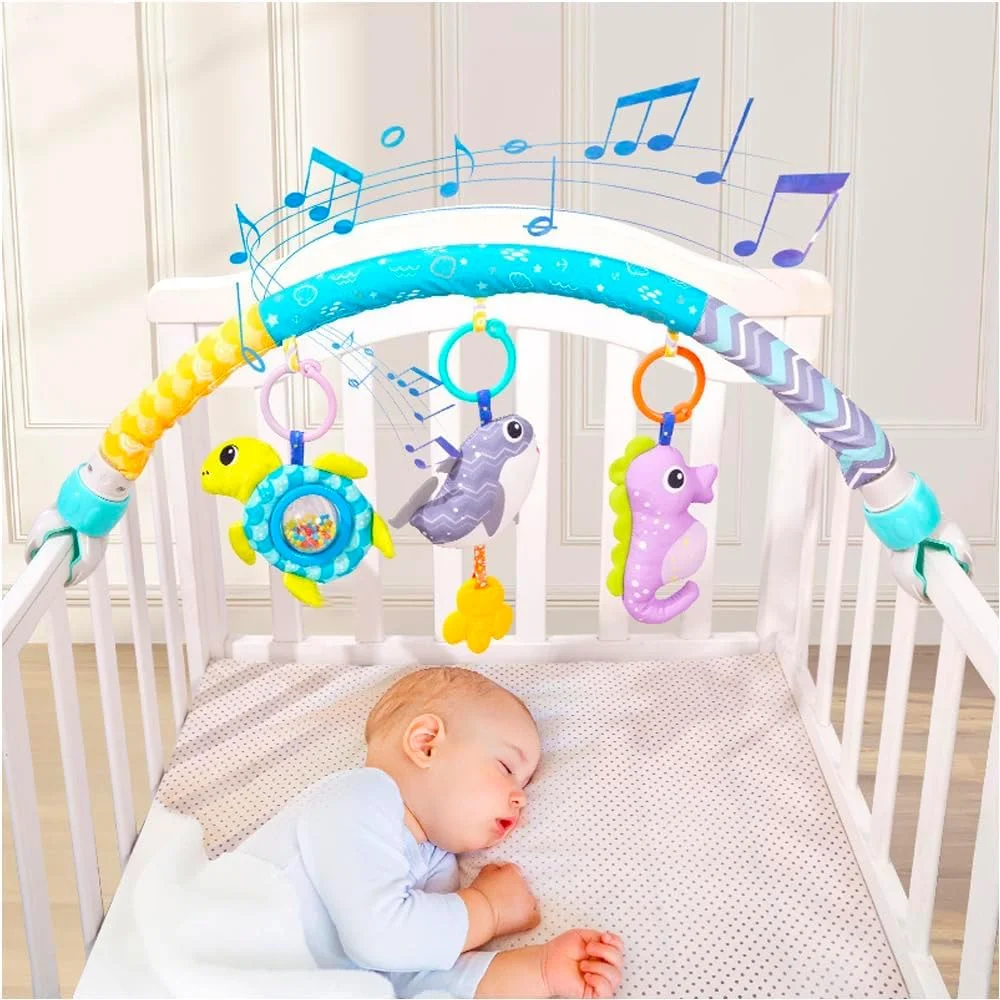 آویز تخت نوزاد نالاکال با گیره های جهانی، آویز اسباب بازی گیره ای، میله اسباب بازی فعالیت، اسباب بازی های تعاملی تخت نوزاد برای نوزادان، اسباب بازی های صندلی ماشین کودک جغجغه لاک پشت نهنگ موزیکال