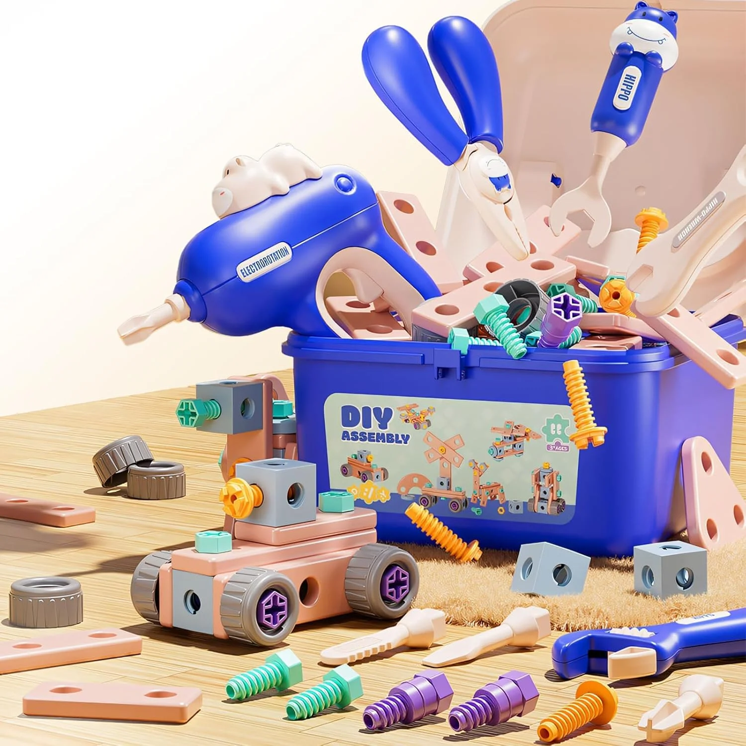 مجموعه ابزار کودکانه، اسباب بازی های مته و پیچ ​​و مهره، اسباب بازی های ساختمانی بازی وانمودی با جعبه ابزار قابل حمل و مته اسباب بازی الکترونیکی، هدایای روز خانوادگی تولد کریسمس برای سنین 3-8 سال