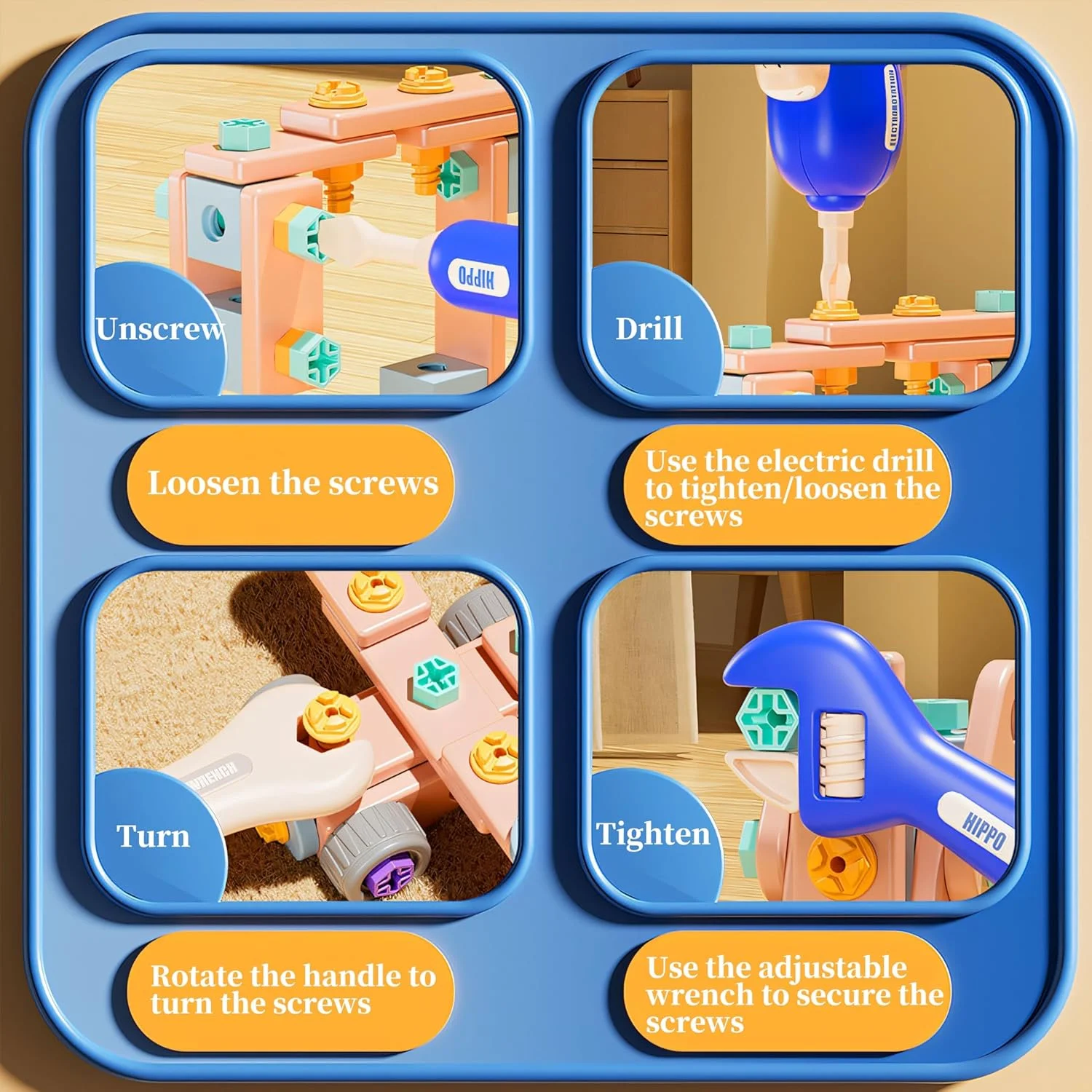 مجموعه ابزار کودکانه، اسباب بازی های مته و پیچ ​​و مهره، اسباب بازی های ساختمانی بازی وانمودی با جعبه ابزار قابل حمل و مته اسباب بازی الکترونیکی، هدایای روز خانوادگی تولد کریسمس برای سنین 3-8 سال