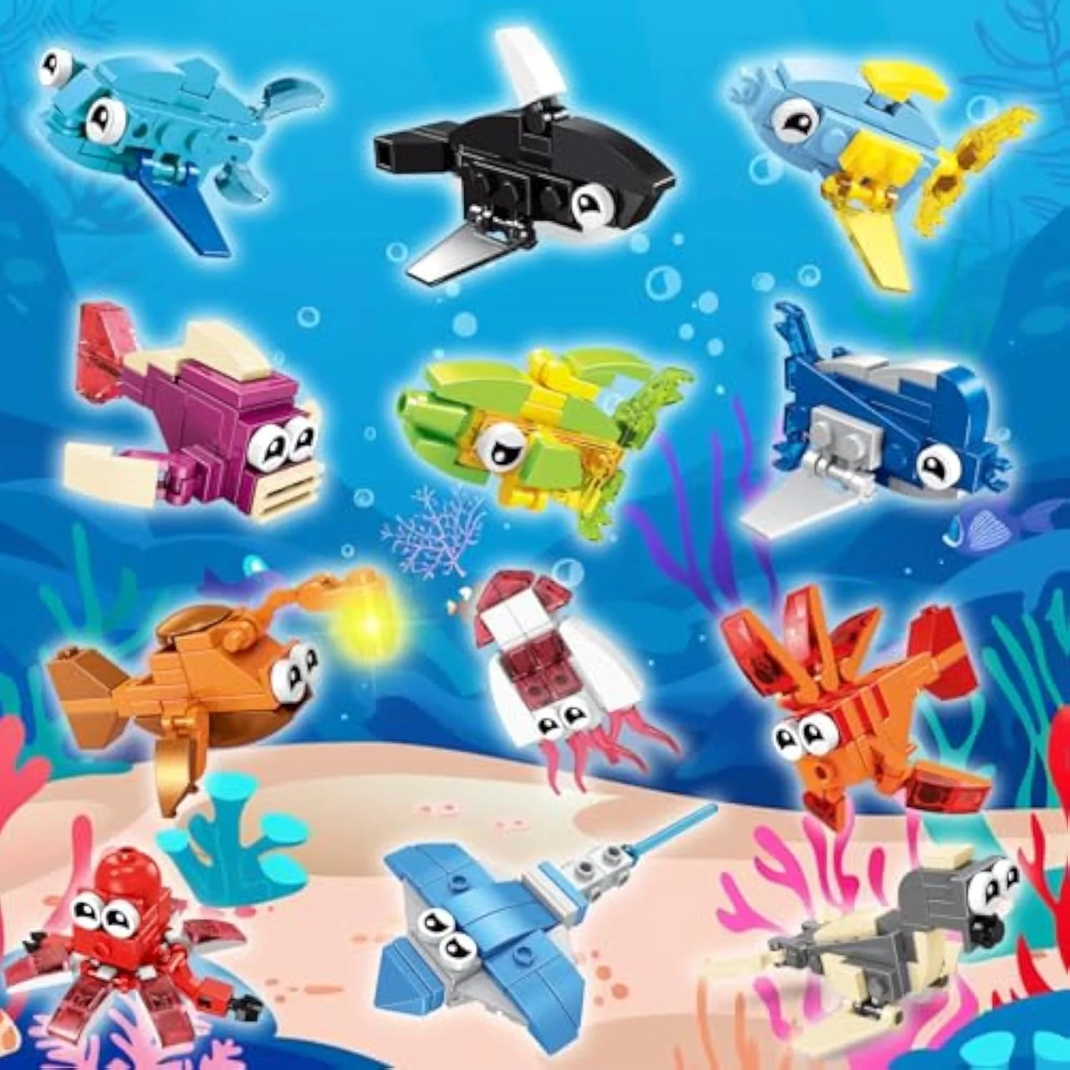 مجموعه 12 عددی بلوک ساختنی موجودات دریایی، 36 نوع بلوک ساختنی حیوانات دریایی، اسباب بازی بلوک ساختنی STEM با 3 گزینه ساخت، جوایز کلاسی، هدیه جشن برای کودکان