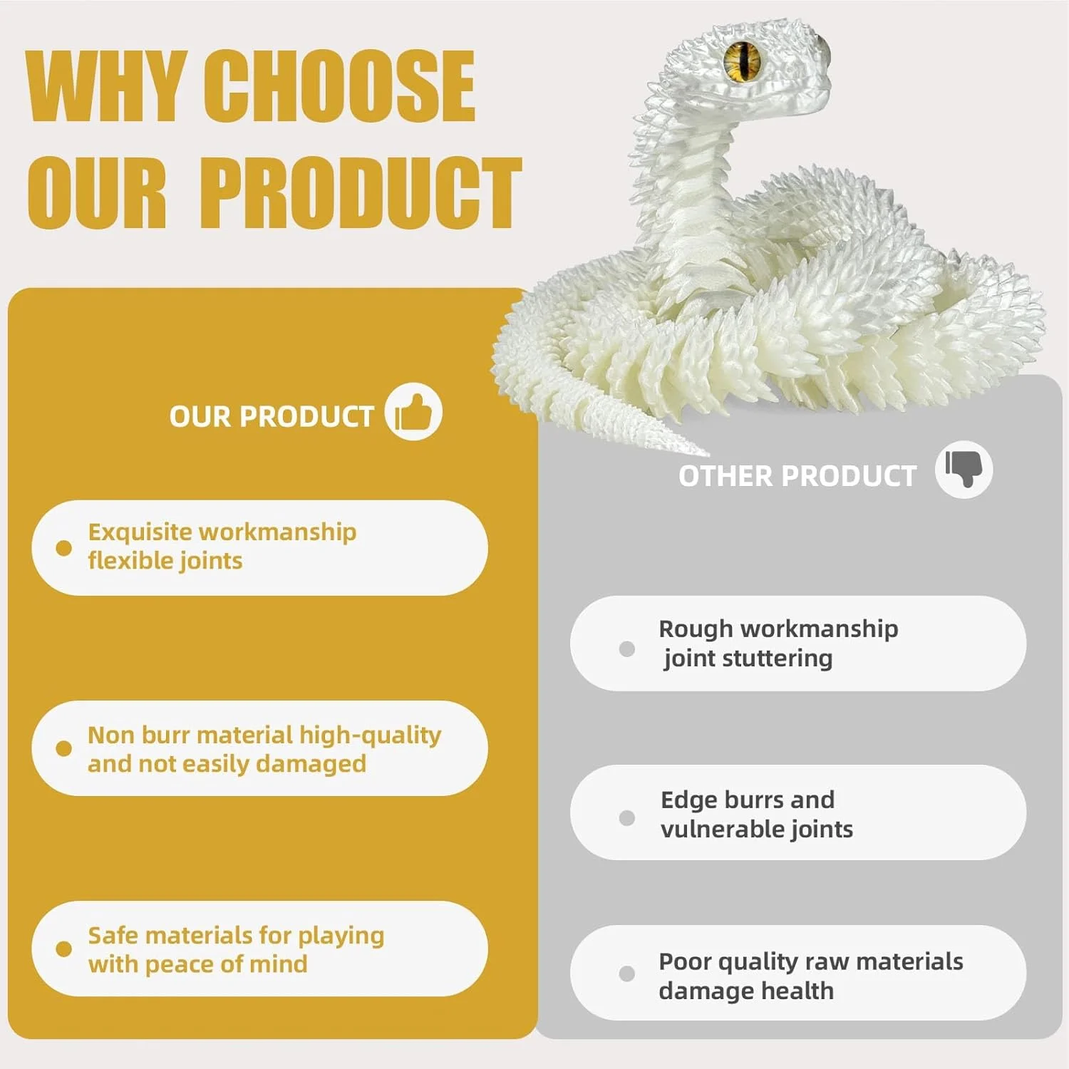 حیوانات چاپ سه بعدی - افعی مار، مار مفصلی چاپ سه بعدی، مدل تزئینی حیوانات چاپ سه بعدی، اسباب بازی خلاقانه خنده دار، هدیه جشنواره برای دوستان (نورانی)