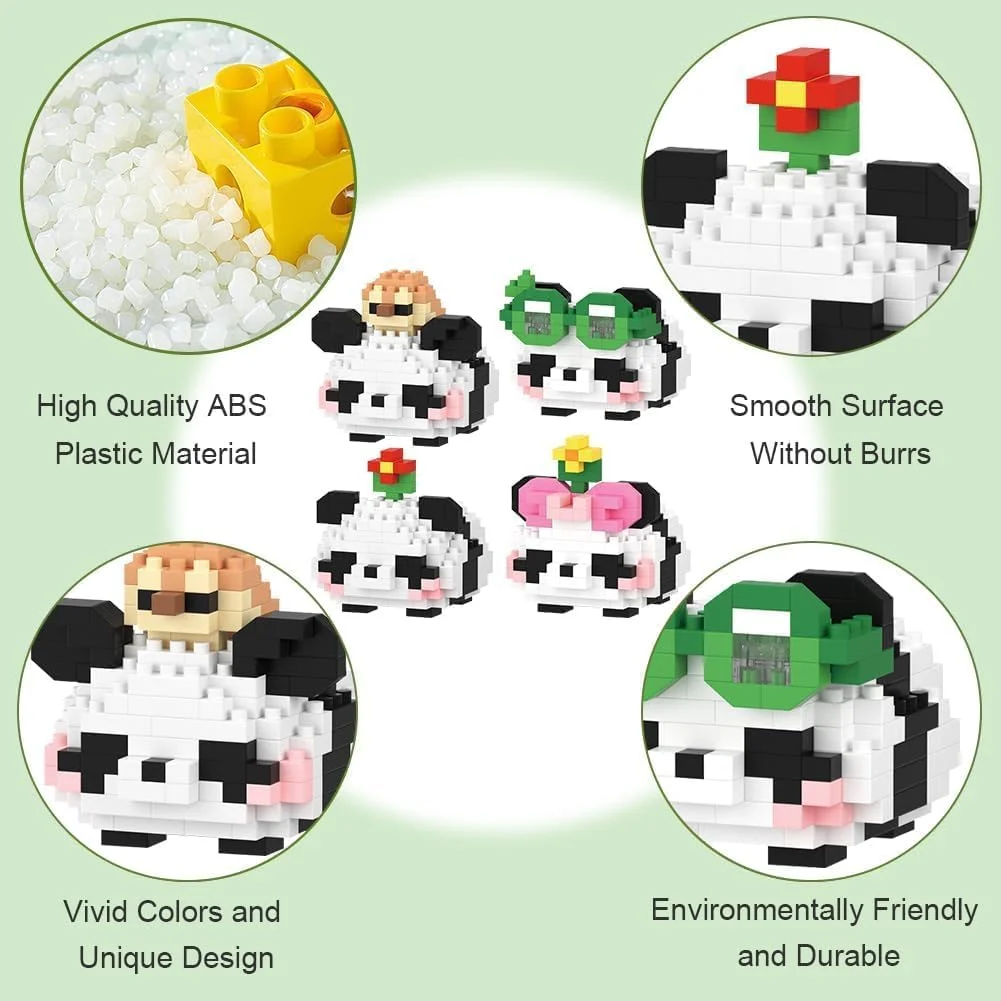 ۴ عدد مینی بلوک ساختنی پاندا، بلوک های ساختنی حیوانات، آجرهای پاندا، مدل ساختنی، آجرهای اسباب بازی مینیاتوری، هدیه برای تولد کودکان و کریسمس