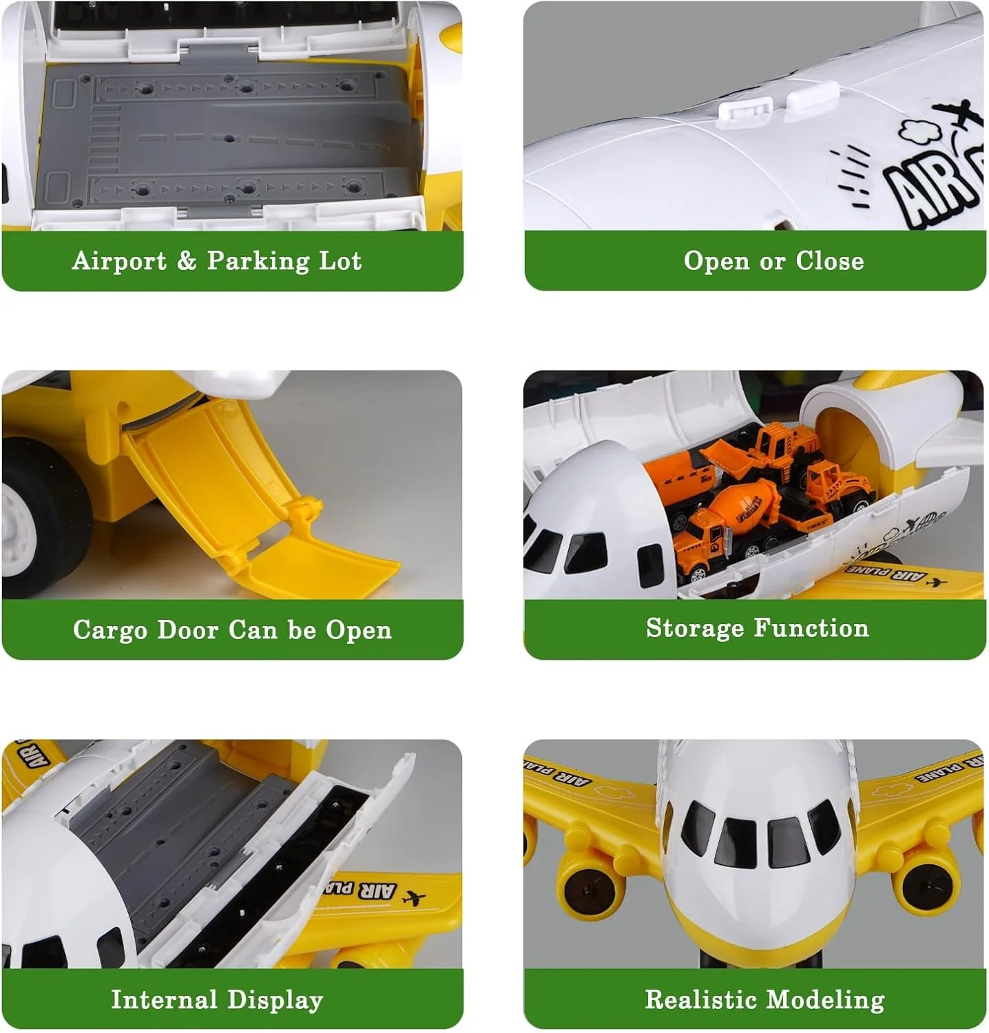 مجموعه اسباب بازی هواپیمای باربری NALACAL با 6 مینی ماشین - ایده آل برای کودکان 3 تا 8 سال، اسباب بازی هواپیمای حمل و نقل بزرگ برای بازی خلاقانه، هدیه برای کودکان