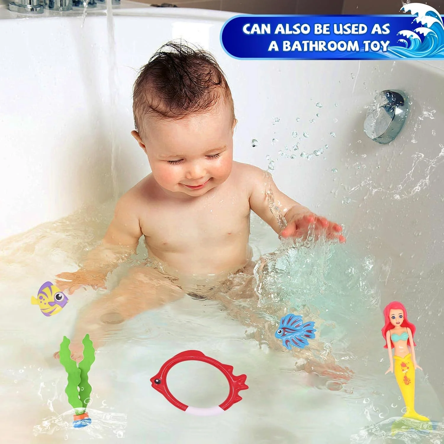 اسباب بازی های شیرجه استخر نالاکال برای کودکان، اسباب بازی های استخر شنا تابستانی، تمرین اسباب بازی های شنا شیرجه، بازی های استخر شنا اسباب بازی های پری دریایی غرق شده در آب برای پسران دختران 3-12 ساله، 18 عدد