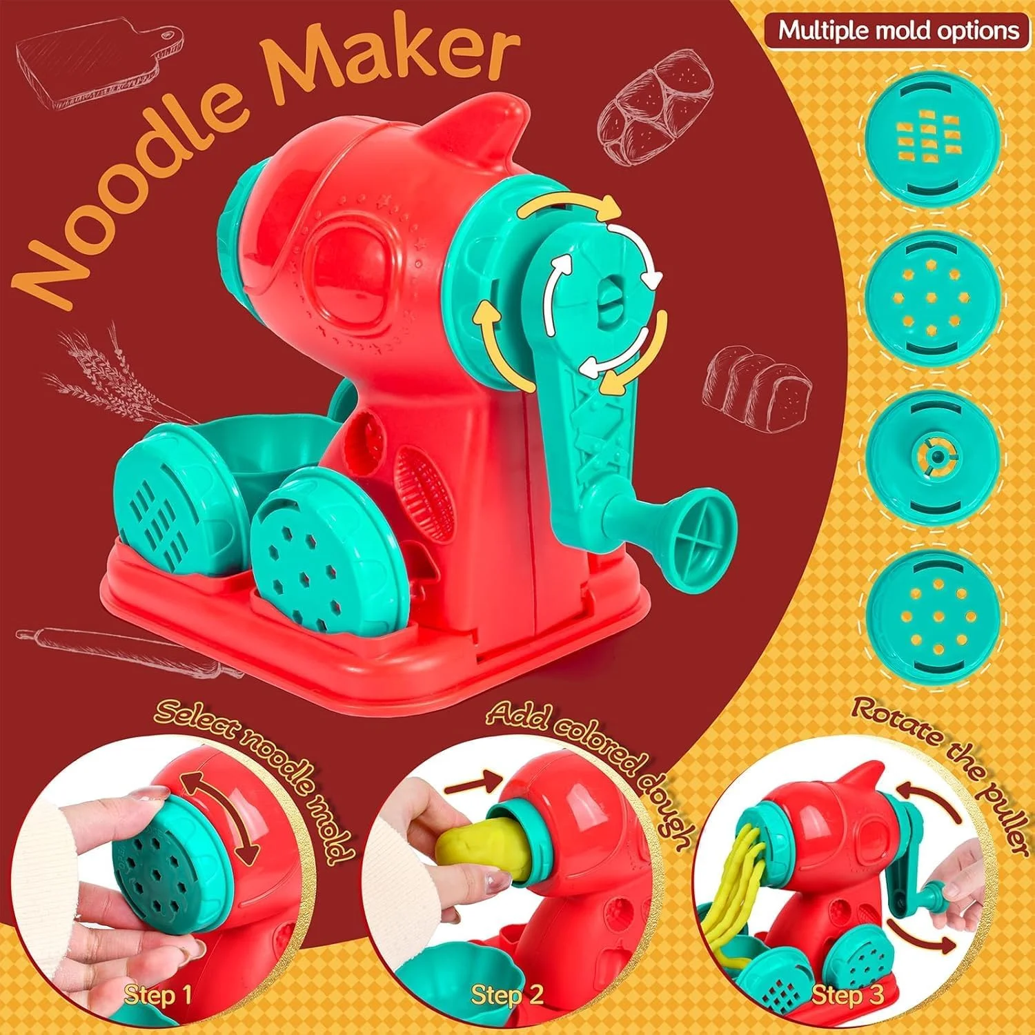 مجموعه خمیر بازی رنگی 3 در 1 برای کودکان 2 تا 8 سال، کیت لوازم جانبی ابزار خمیر، مجموعه بازی بستنی، سازنده همبرگر نودل، خلاقیت های آشپزخانه بازی خیالی، اسباب بازی های غذایی برای دختران و پسران نوپا
