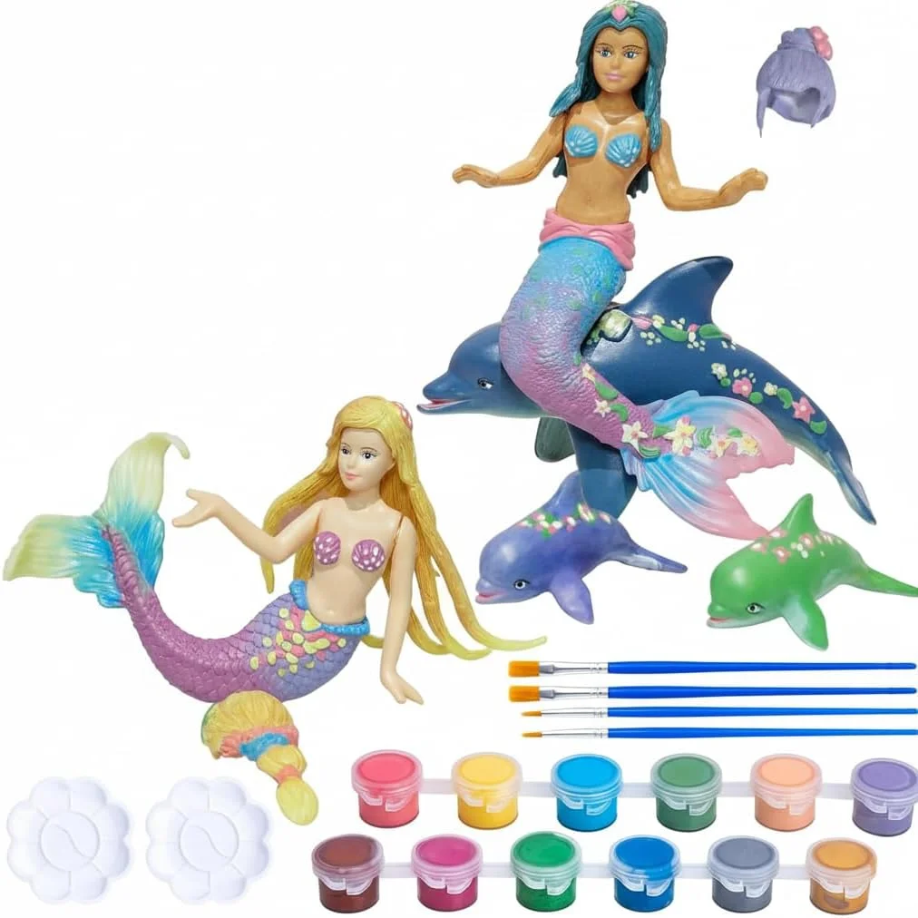 ست نقاشی پری دریایی NALACAL برای کودکان، اسباب بازی های پری دریایی، کیت هنری و صنایع دستی رنگ آمیزی پری دریایی خودتان، کیت مجسمه سازی پری دریایی DIY برای دختران 4 5 6 7 8 9 10 ساله، هدیه تولد پری دریایی