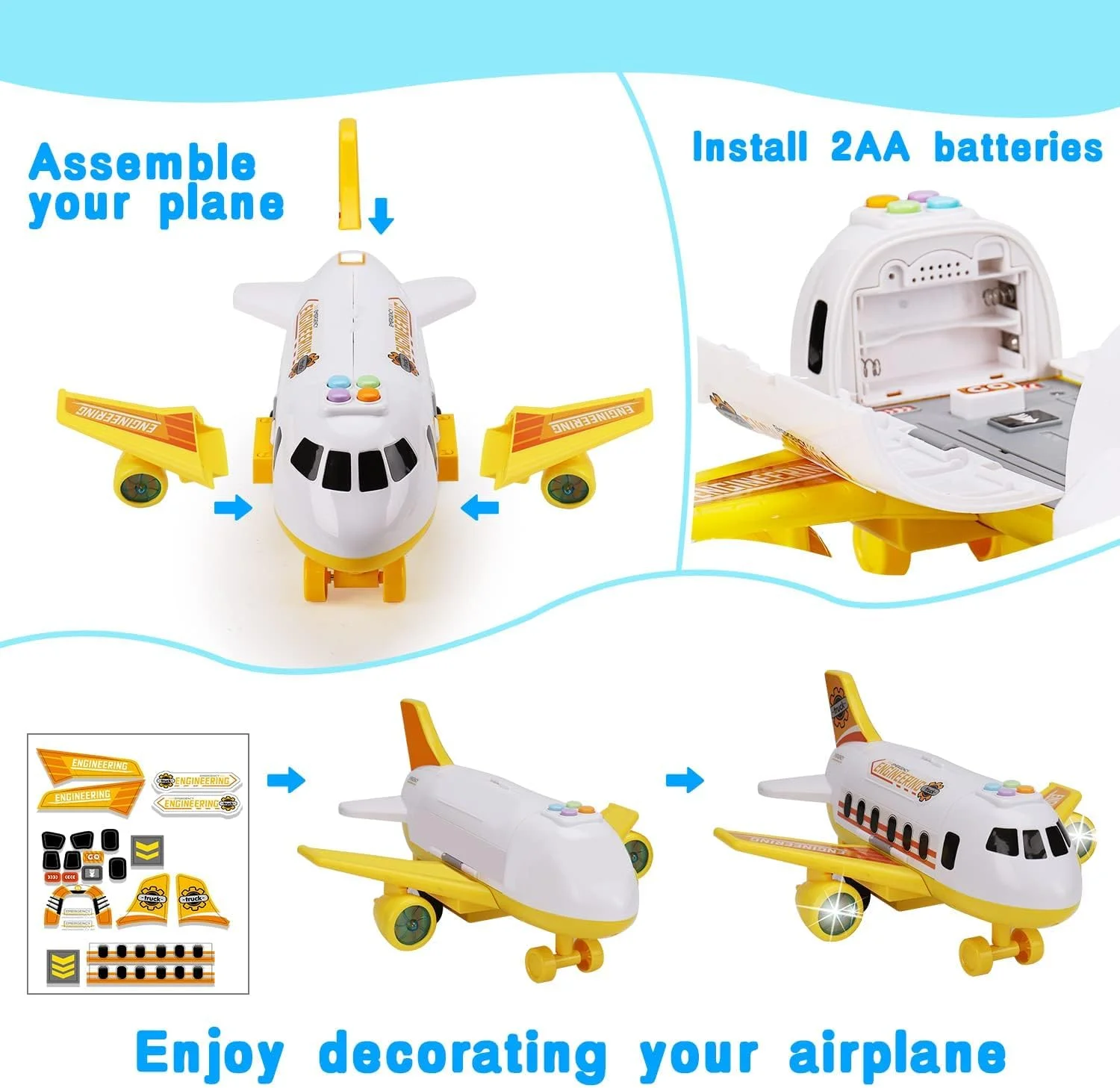 اسباب بازی هواپیمای NALACAL، به همراه ماشین های ساختمانی کوچک و هلیکوپتر، اسباب بازی های پسرانه برای کودکان نوپا، هواپیمای حمل و نقل با نور و صدا، اسباب بازی باربری فرودگاهی برای کودکان، هدیه مناسب برای کودکان بالای 2 سال