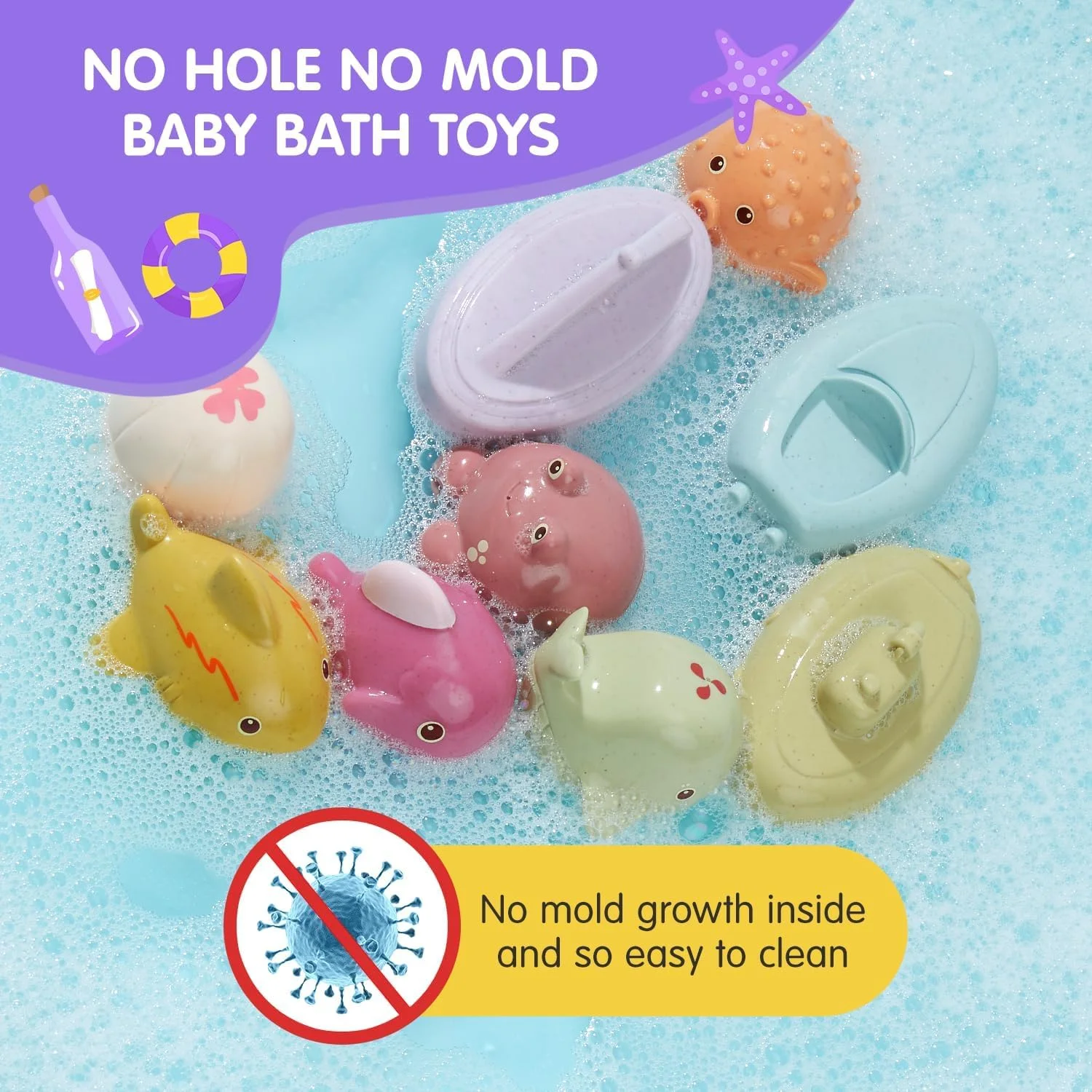 اسباب بازی حمام کودک نالاکال، 9 تکه، طرح حیوانات دریایی بدون سوراخ، اسباب بازی های ایمن و سرگرم کننده برای نوزادان 0، 1، 3، 6، 12 و 18 ماهه