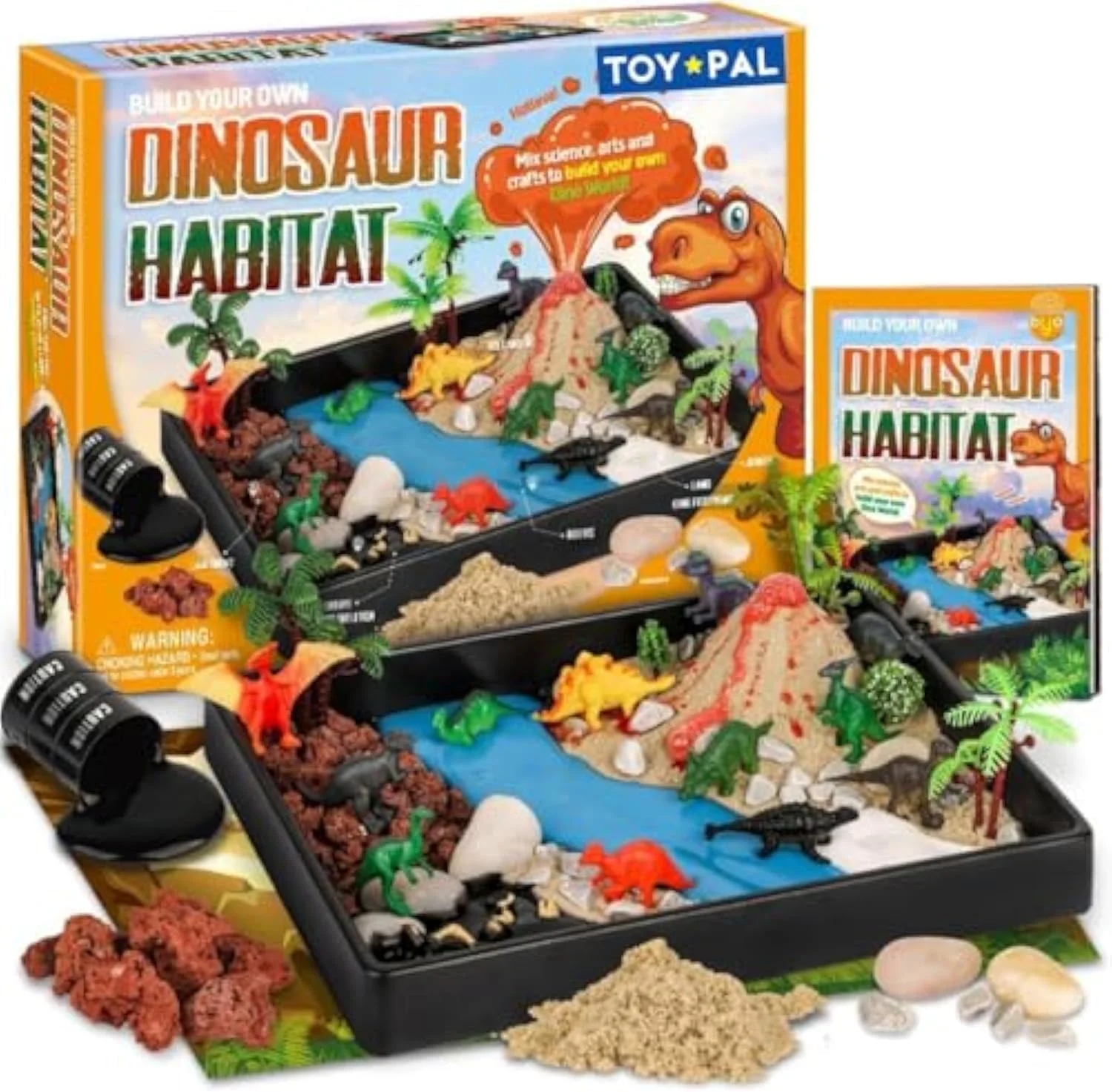 مجموعه اسباب بازی زیستگاه دایناسور خودساز، اسباب بازی دایناسور با 12 فیگور دایناسور + آزمایش آتشفشان، ساخت، کاوش و یادگیری در مورد دوران ژوراسیک با کاردستی های دایناسور STEM برای کودکان، هدیه تولد برای پسران و دختران