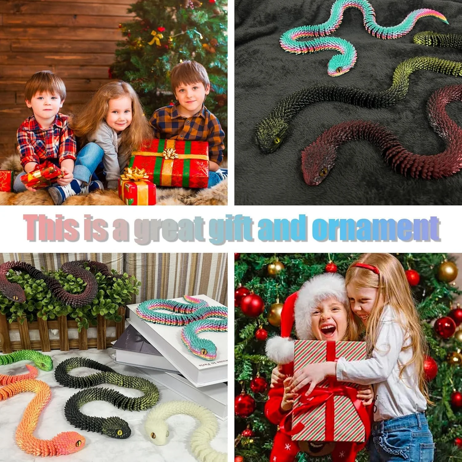 حیوانات چاپ سه بعدی - افعی مار، مار مفصلی چاپ سه بعدی، مدل تزئینی حیوانات چاپ سه بعدی، اسباب بازی خلاقانه خنده دار، هدیه جشنواره برای دوستان (قرمز طلایی)