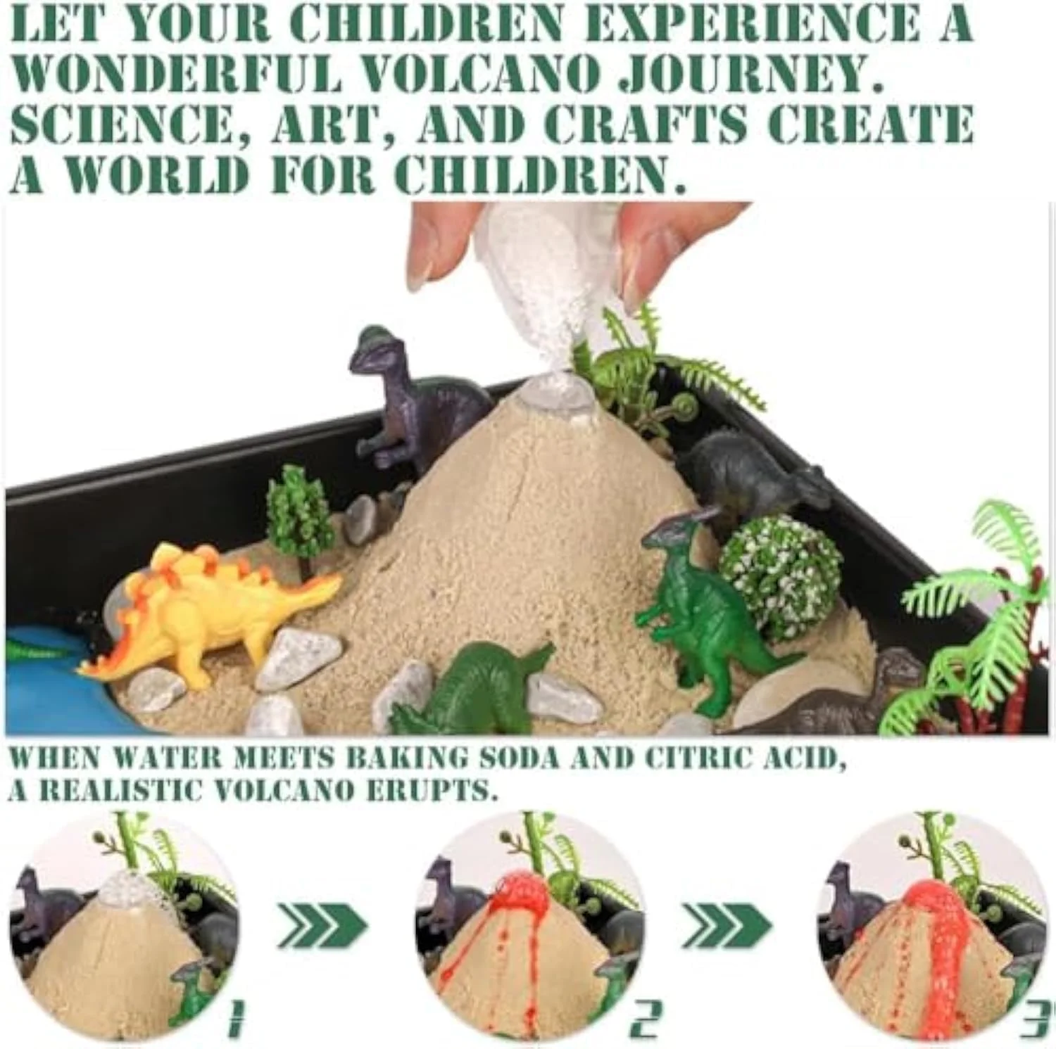 مجموعه اسباب بازی زیستگاه دایناسور خودساز، اسباب بازی دایناسور با 12 فیگور دایناسور + آزمایش آتشفشان، ساخت، کاوش و یادگیری در مورد دوران ژوراسیک با کاردستی های دایناسور STEM برای کودکان، هدیه تولد برای پسران و دختران