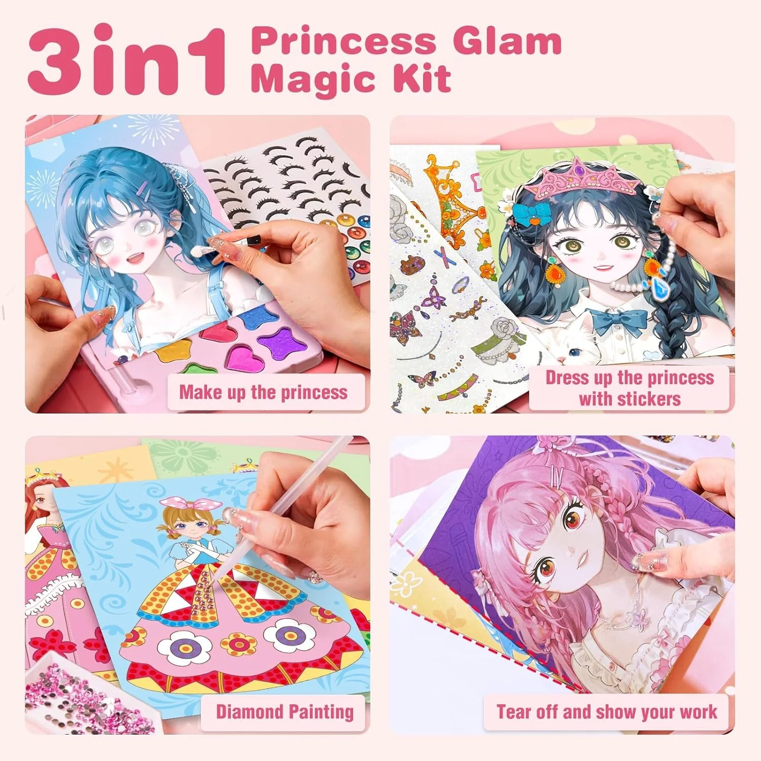 ست اسباب بازی استیکر آرایشی پرنسس برای دختران، رژگونه، ست اسباب بازی دخترانه DIY آرایش کاغذی، صنایع دستی کاغذ سایه چشم، نقاشی الماس پرنسس زیبا، هدیه تولد ایده آل برای دختران 4 5 6 7 8 9+ ساله