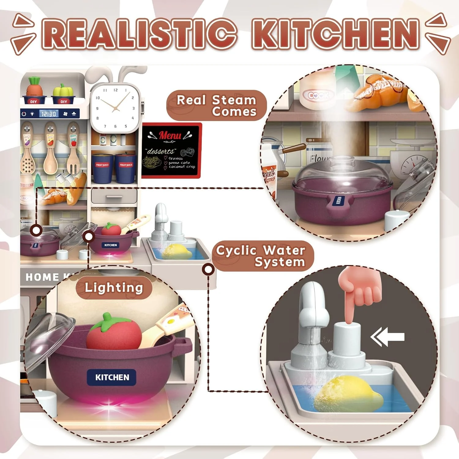 ست آشپزخانه کوچک، آشپزخانه اسباب بازی نقش آفرینی کودکان، خانه عروسکی آشپزخانه، اسباب بازی بخار واقعی، اسباب بازی آب چرخشی، ست آشپزی خیالی، ست آشپزخانه تعاملی، بازی نقش آفرینی برای کودکان، هدیه برای دختران