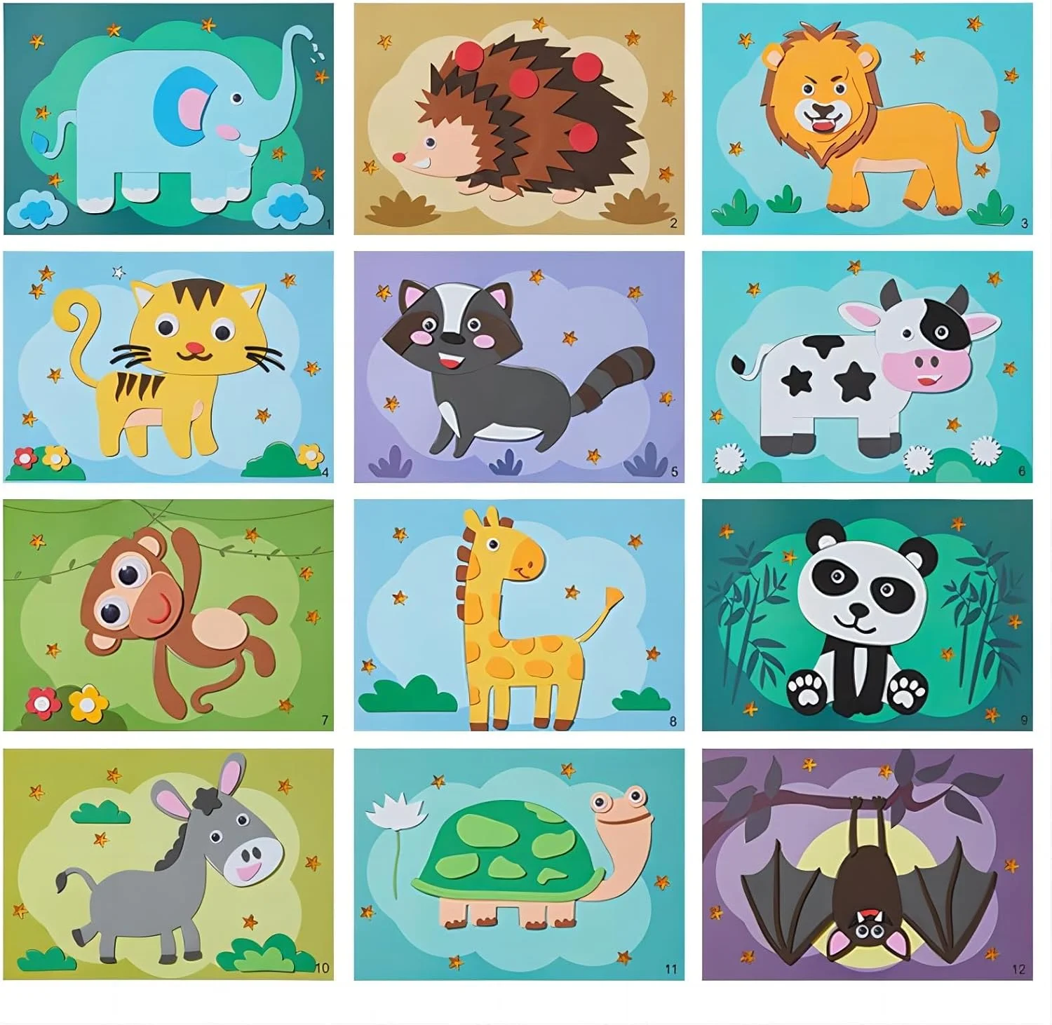 مجموعه 12 عددی ساخت کاردستی حیوانات سه بعدی NALACAL برای کودکان، استیکرهای فوم EVA خلاقانه برای کودکان، استیکرهای فومی حیوانات سه بعدی برای ساخت کاردستی، پازل اسباب بازی کارتونی