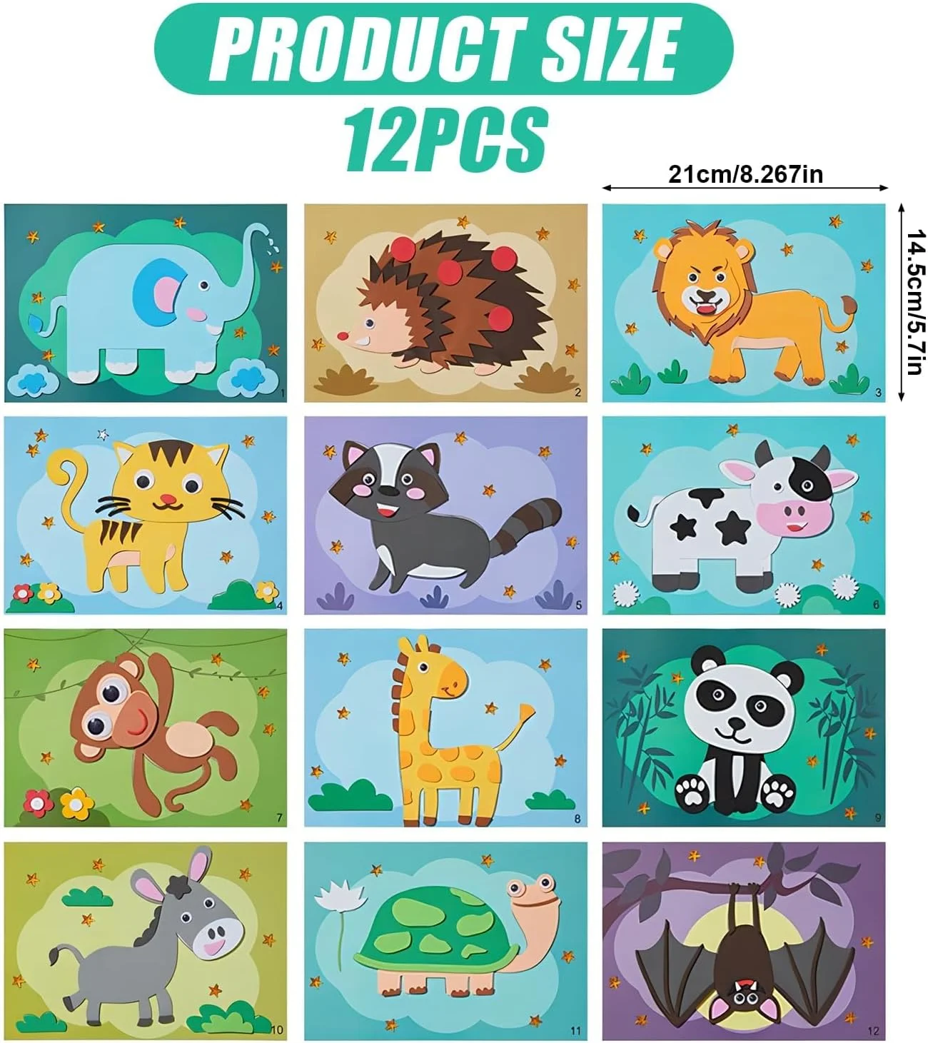 مجموعه 12 عددی ساخت کاردستی حیوانات سه بعدی NALACAL برای کودکان، استیکرهای فوم EVA خلاقانه برای کودکان، استیکرهای فومی حیوانات سه بعدی برای ساخت کاردستی، پازل اسباب بازی کارتونی