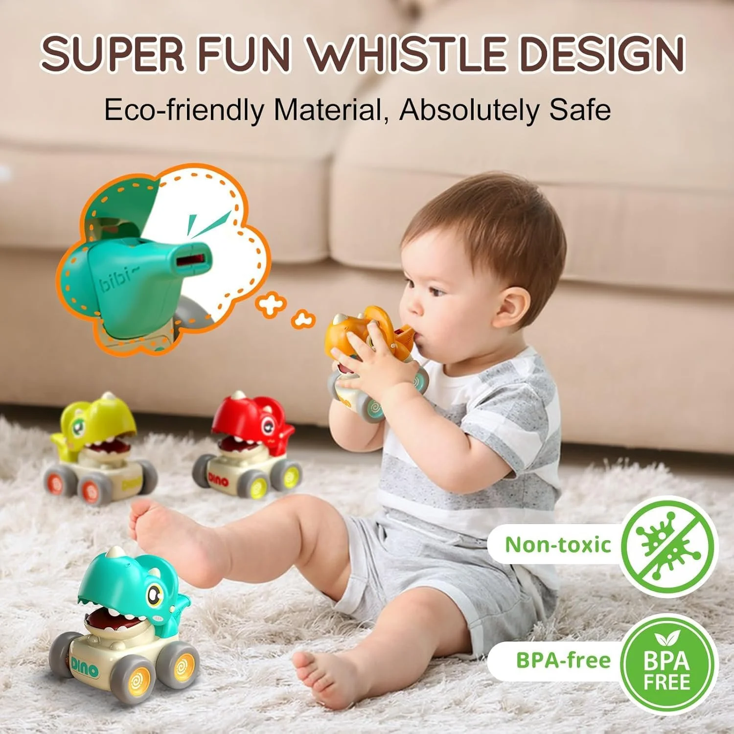 اسباب بازی ماشین فشاری کودک NALACAL، ماشین های مسابقه ای دایناسوری برای کودکان نوپا 1-3 ساله، مجموعه وسایل نقلیه بازی نوزاد با سوت، اسباب بازی های ماشین اصطکاکی فشاری کودک، هدیه تولد برای پسران و دختران 1 و 2 ساله