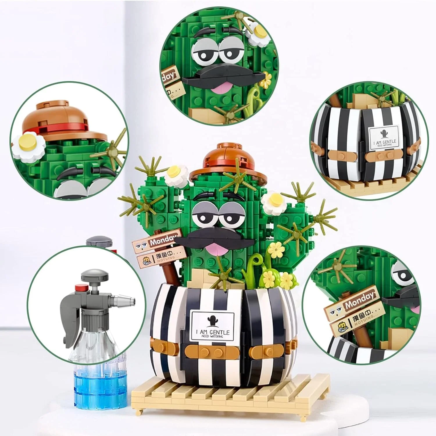 مجموعه بلوک‌های ساختمانی بونسای کاکتوس کروی کوچک NALACAL، دکوری برای خانه، دسته گل مصنوعی، آجرهای ساختنی اسباب‌بازی، اسباب‌بازی کلکسیونی ساختنی، هدیه خلاقانه برای کودکان و بزرگسالان