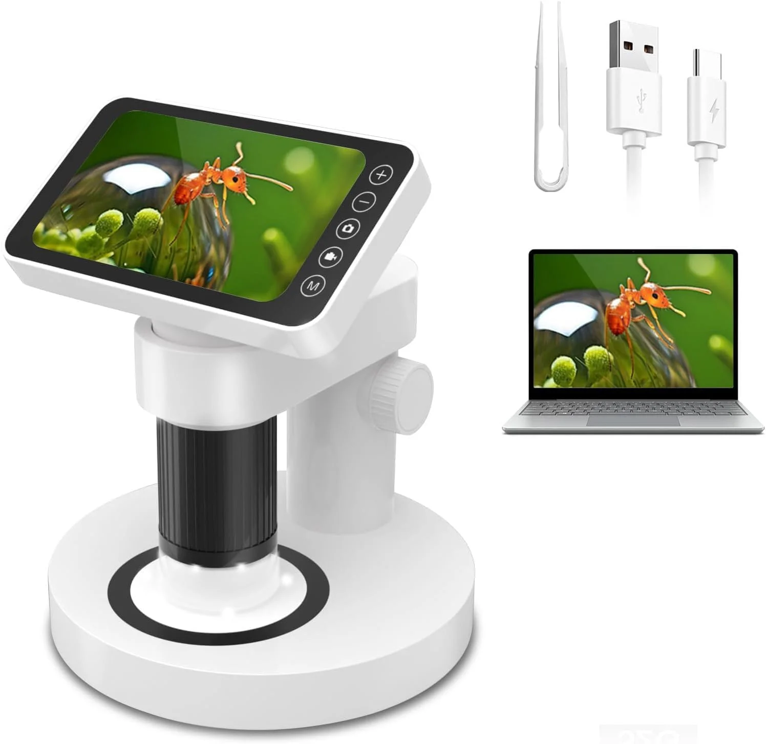 میکروسکوپ دستی NALACAL با صفحه نمایش 4 اینچی LCD، بزرگنمایی 500X، دیجیتال قابل حمل USB 2 در 1، نورهای قابل تنظیم، کنترل لمسی، قابلیت عکس و فیلم برداری، مناسب برای کودکان