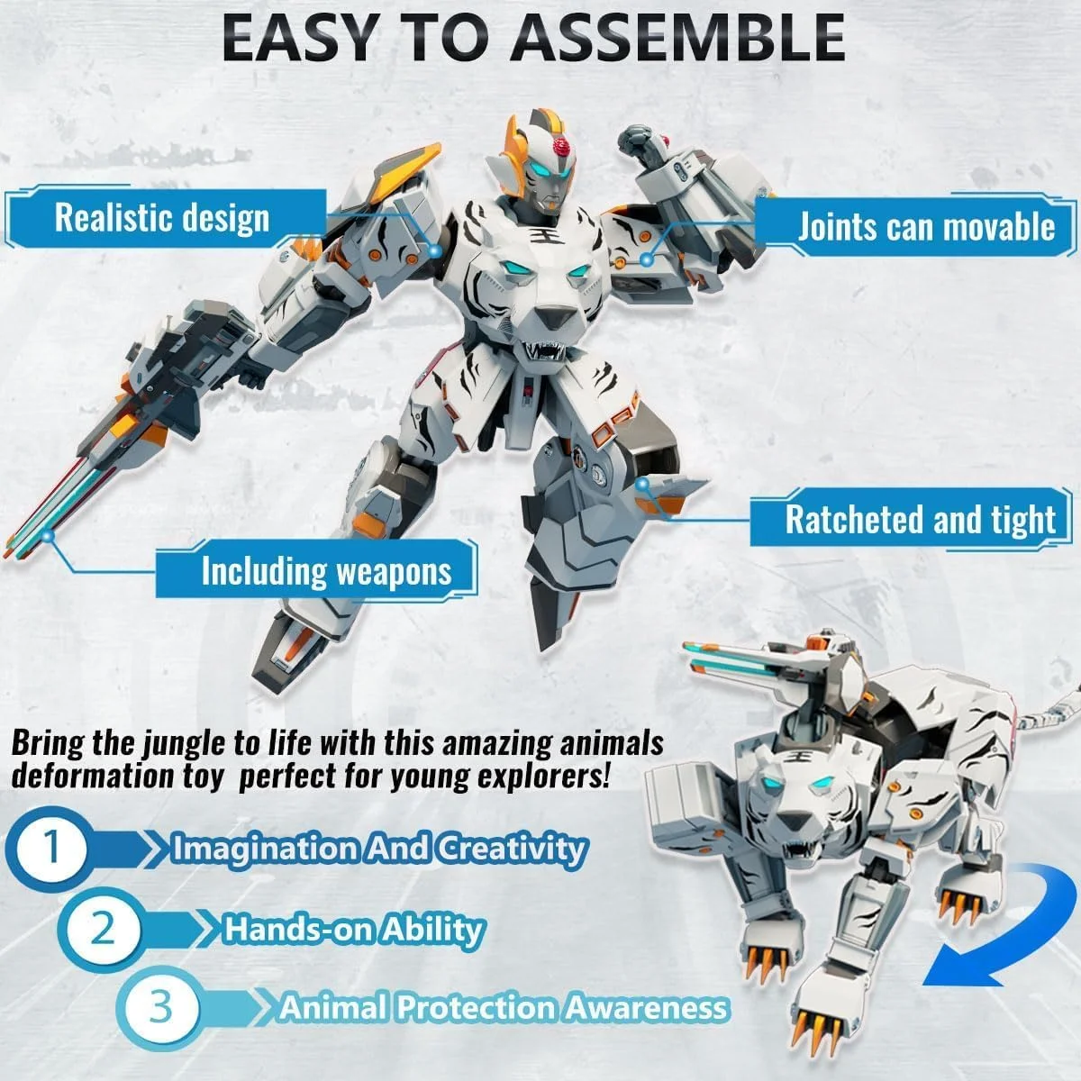 مدل ربات تغییر شکل حیوانات NALACAL، فیگور مونتاژ تغییر شکل ببری، مناسب برای پسران و دختران 6 تا 10 ساله، ایده آل برای تولدها، جشن فارغ التحصیلی، مدرسه