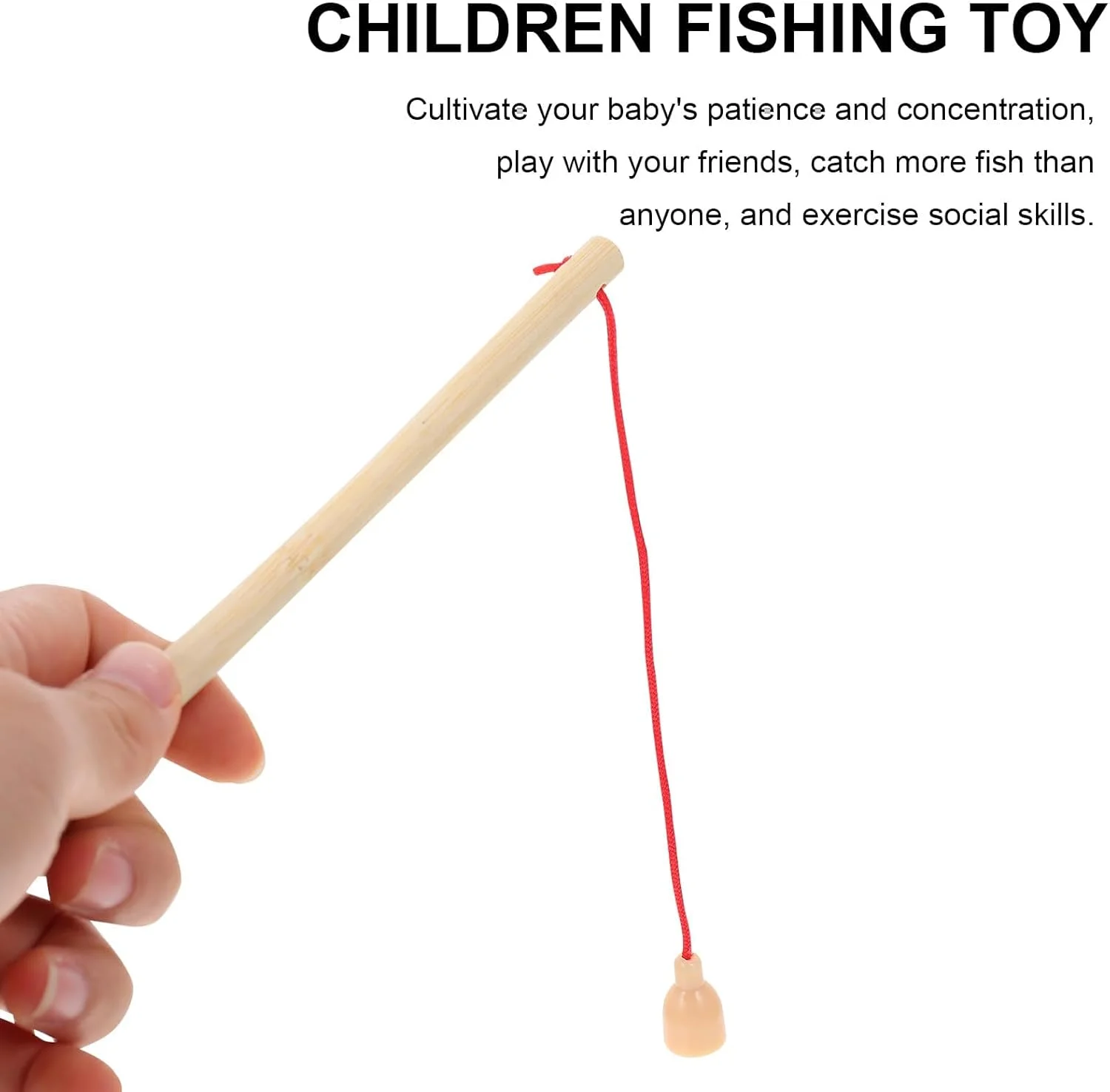 مجموعه 6 عددی چوب ماهیگیری چوبی برای کودکان - بازی آموزشی و تعاملی ماهیگیری، بازی والدین و فرزندان، تقویت مهارت های حرکتی و هماهنگی چشم و دست، بژ، 5.8 اینچ