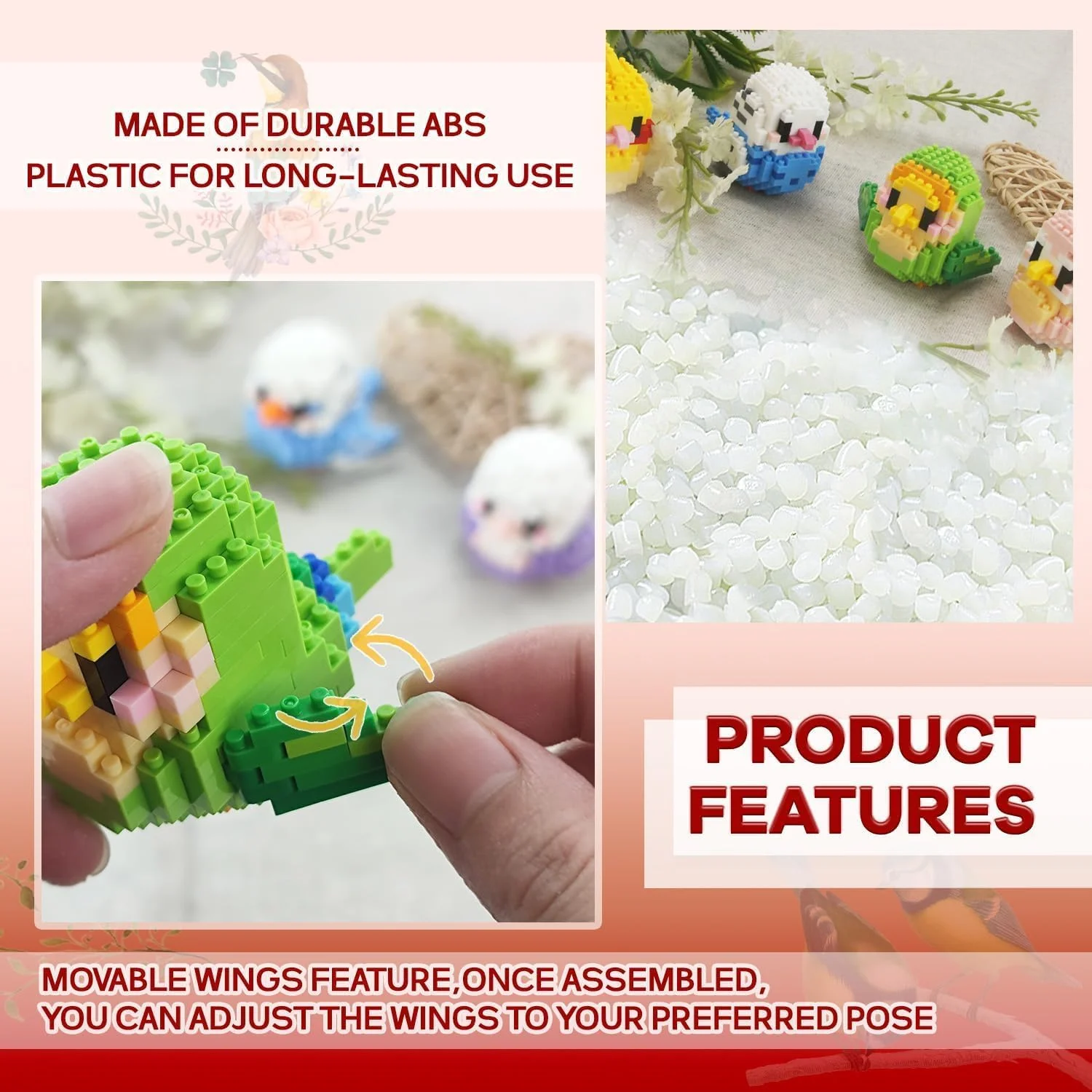 مجموعه ساختنی طوطی میکرو، اسباب بازی ساختنی مینی با طرح طوطی برای کودکان 6 تا 12 سال، اسباب بازی های ساختنی سرگرم کننده، کیت های ساختنی آموزشی با رنگ های زنده، طراحی مدل پرنده خلاقانه (بیش از 250 قطعه)