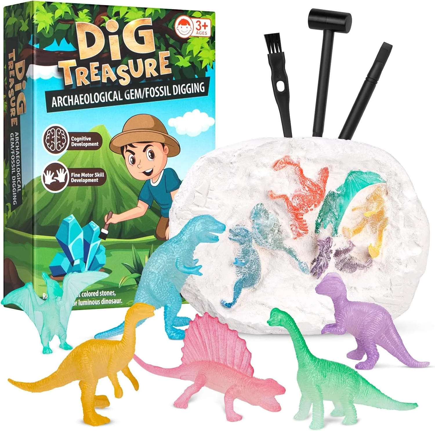 کیت حفاری دایناسور TERRIFI: کیت علمی آموزشی DIY برای کودکان، دایناسورهای واقعی منحصر به فرد را حفاری کنید، اسباب بازی ایده آل برای پسران و دختران