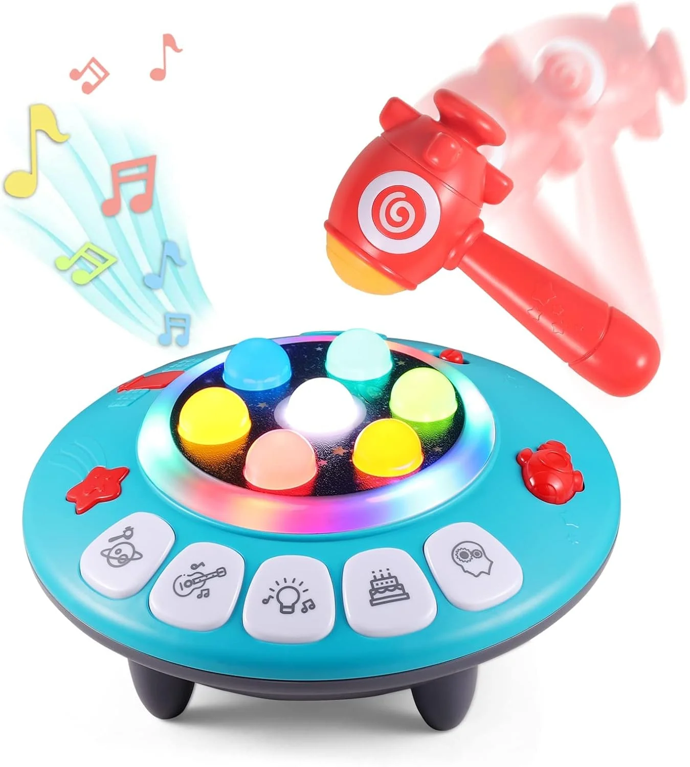اسباب بازی تخته کوبیدنی 8 در 1 TERRIFI، اسباب بازی پسرانه، یوفو چراغ دار، بازی آموزشی چکش فضایی برای کودکان نوپا، هدیه تولد سرگرم کننده برای بچه ها